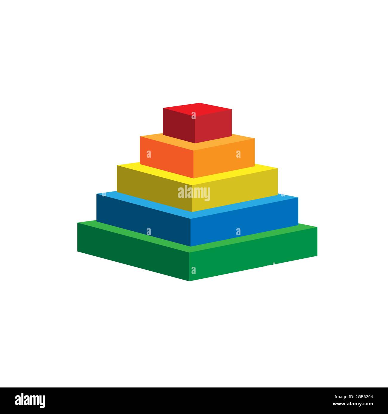 Pyramidenschema 5 fünf Schritte. vektor-Hierarchie-Ebene Diagramm Grafik, grün rot gelb blau Diagramm Struktur. 3d-Infografik Stock Vektor