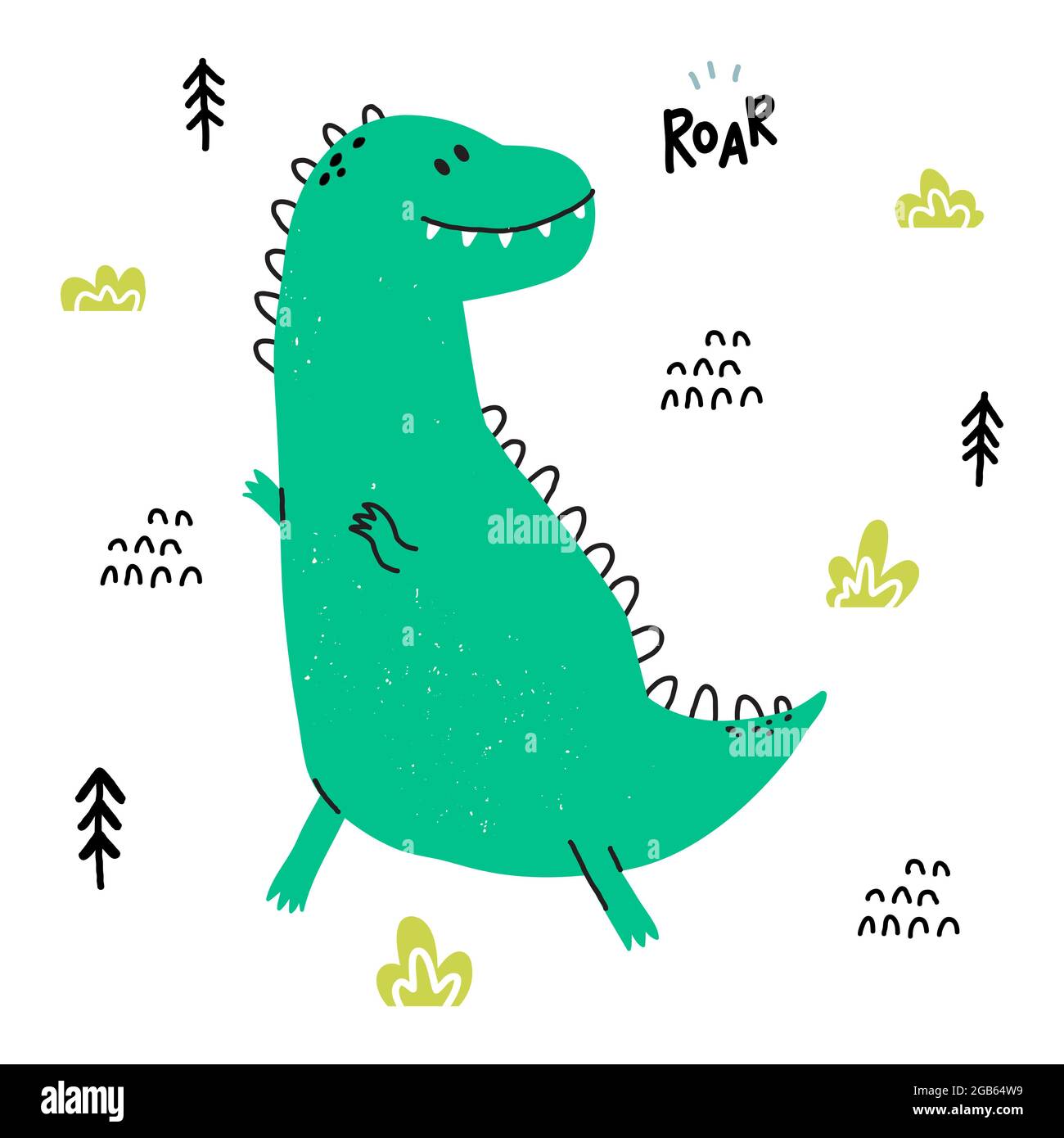 Dino T Rex im skandinavischen Cartoon-Stil. Stock Vektor