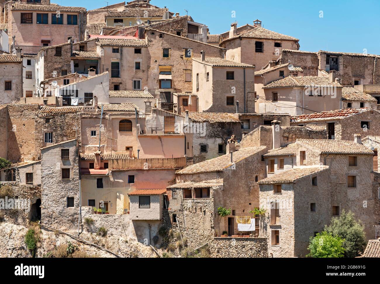 Häuser in der Altstadt von Bocairent, Spanien Stockfoto