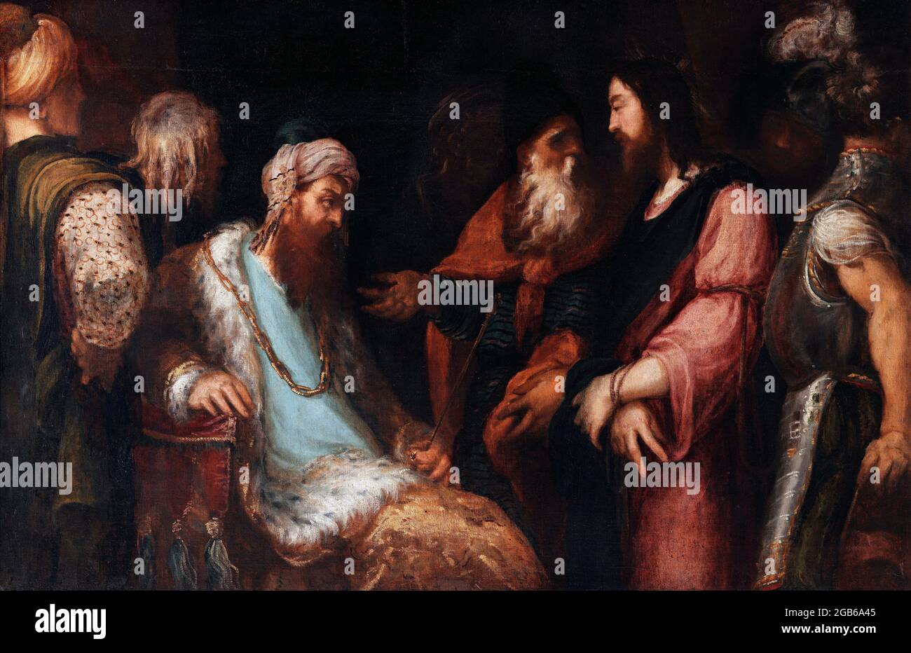 Jesus vor Herodes von Andrea Schiavone (Andrea Meldolla: 1510/15–1563), Öl auf Leinwand, c. 1558-62 Stockfoto