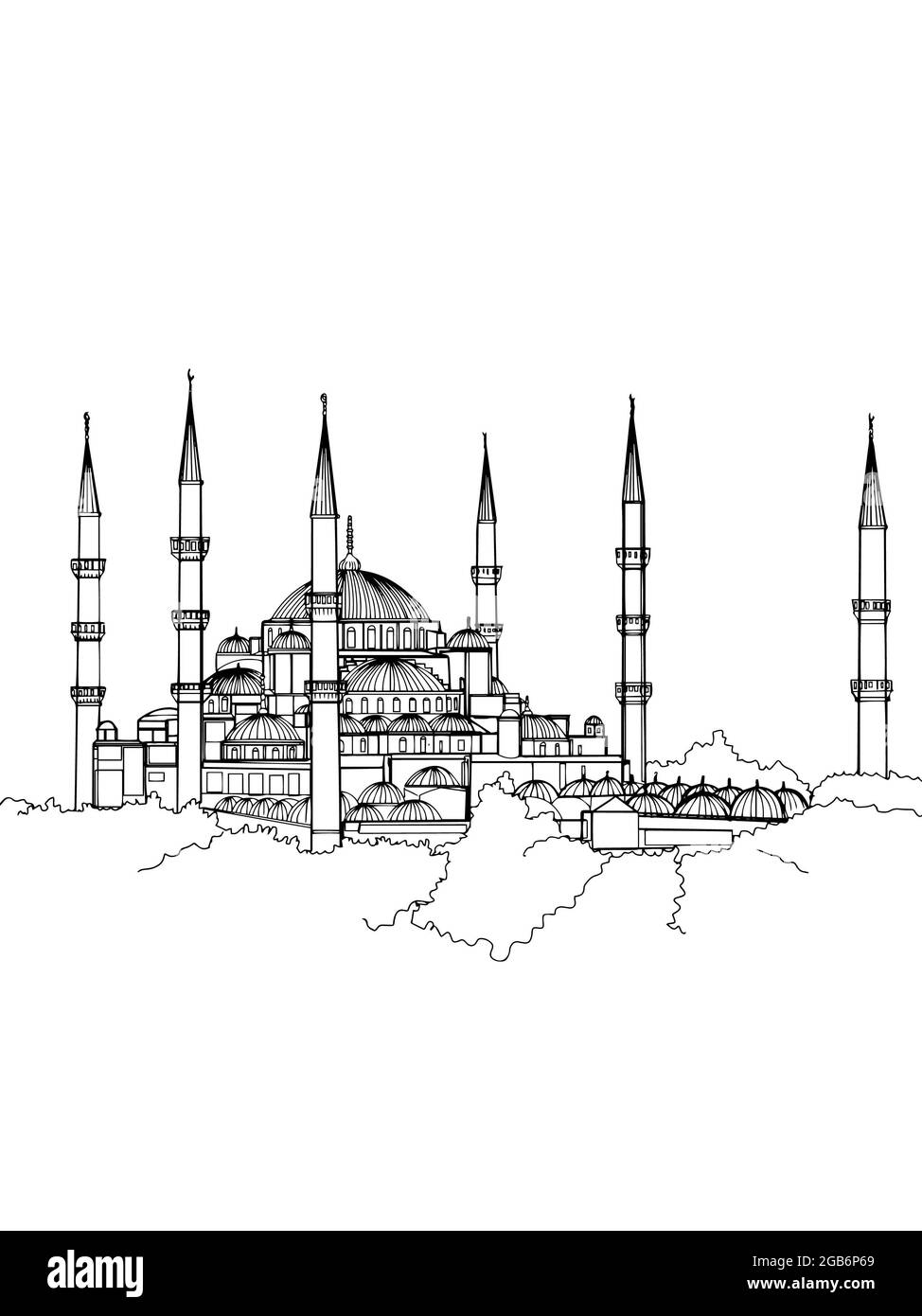 Blaue Moschee Sultanahmet camii Türkei Istanbul Illustration, Linienzeichnung Stockfoto