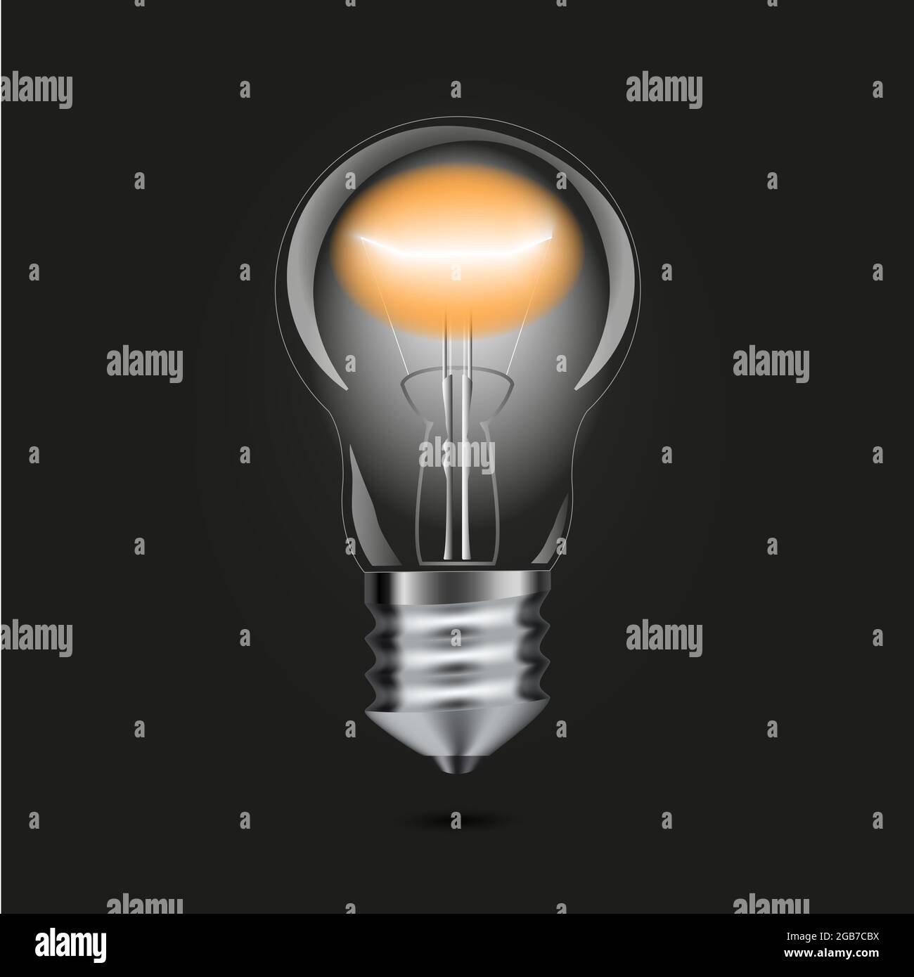3d-Bild, Illustration. Realistische Glühlampe mit Hintergrundbeleuchtung auf schwarzem Hintergrund. Strom. Stockfoto