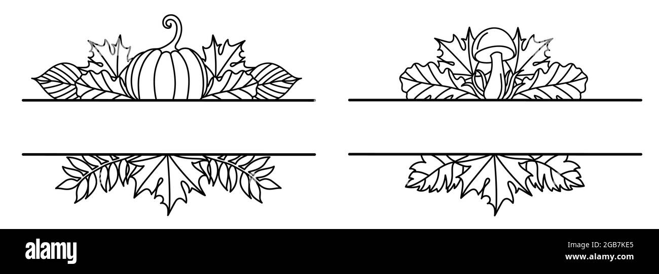 Rahmen mit Herbstblättern im Linienkunststil. Stock Vektor