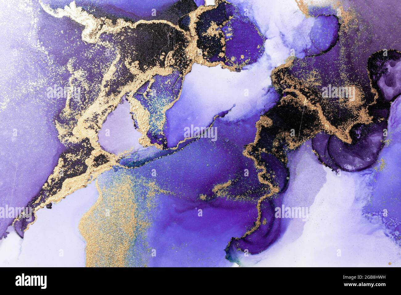 Lila Gold abstrakten Hintergrund von Marmor flüssige Tinte Kunst Malerei auf Papier . Bild von Original-Kunstwerk Aquarell Alkohol Tinte Farbe auf hoher Qualität Stockfoto