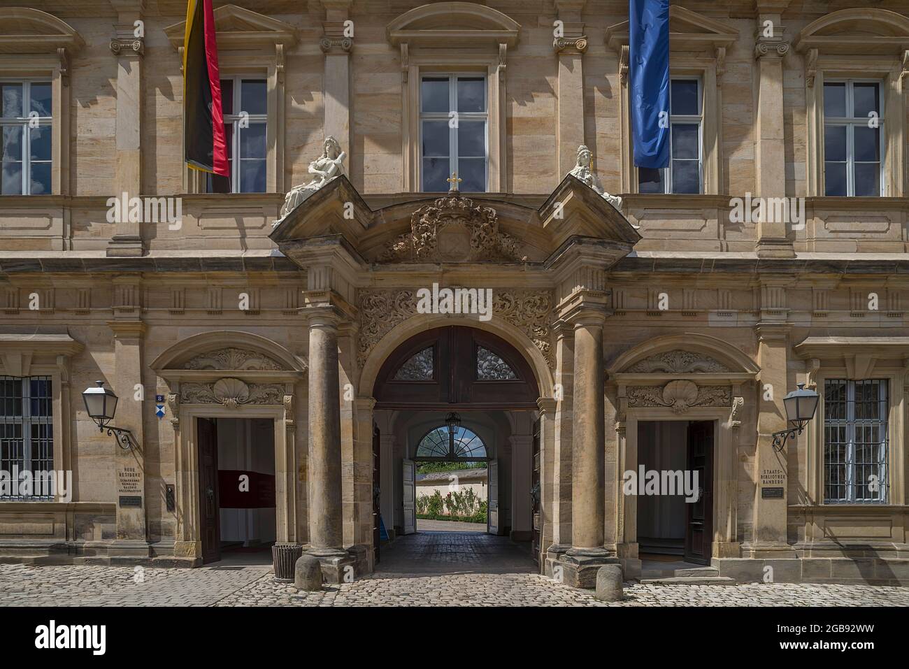 Hauptportal der Neuen Residenz, Bamberg, Oberfranken, Bayern, Deutschland Stockfoto