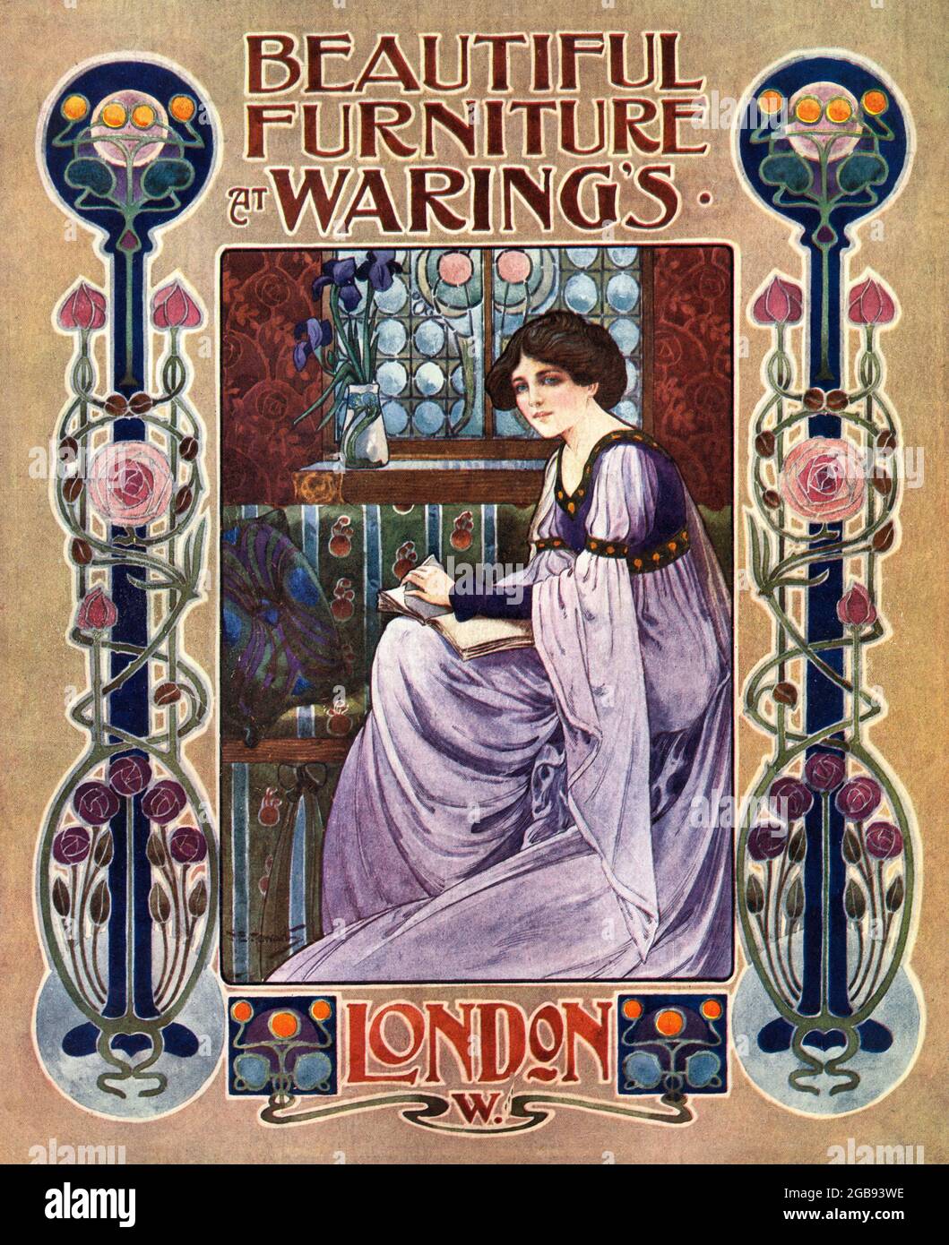 Art Nouveau-Werbung Waring's 1905, Historisches Werbeplakat Stockfoto