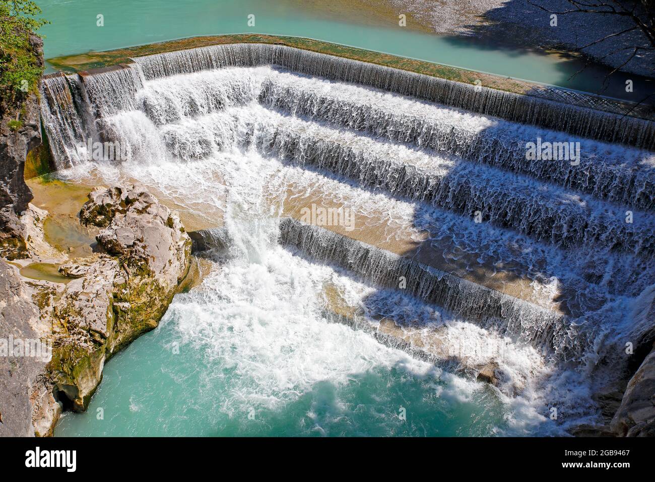 Lechfall, Fluss Lech, Wasserfall, Füssen, Ostallgäu, Allgäu, Schwaben, Bayern, Deutschland Stockfoto