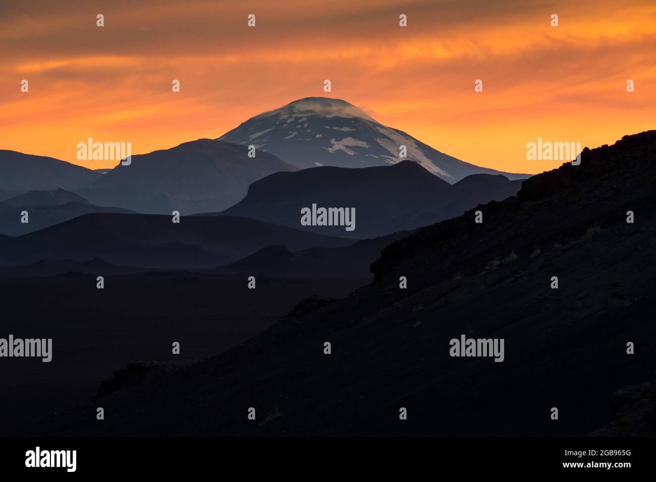 Abendlicht, Vulkankegel Hekla, Südisland, Island Stockfoto