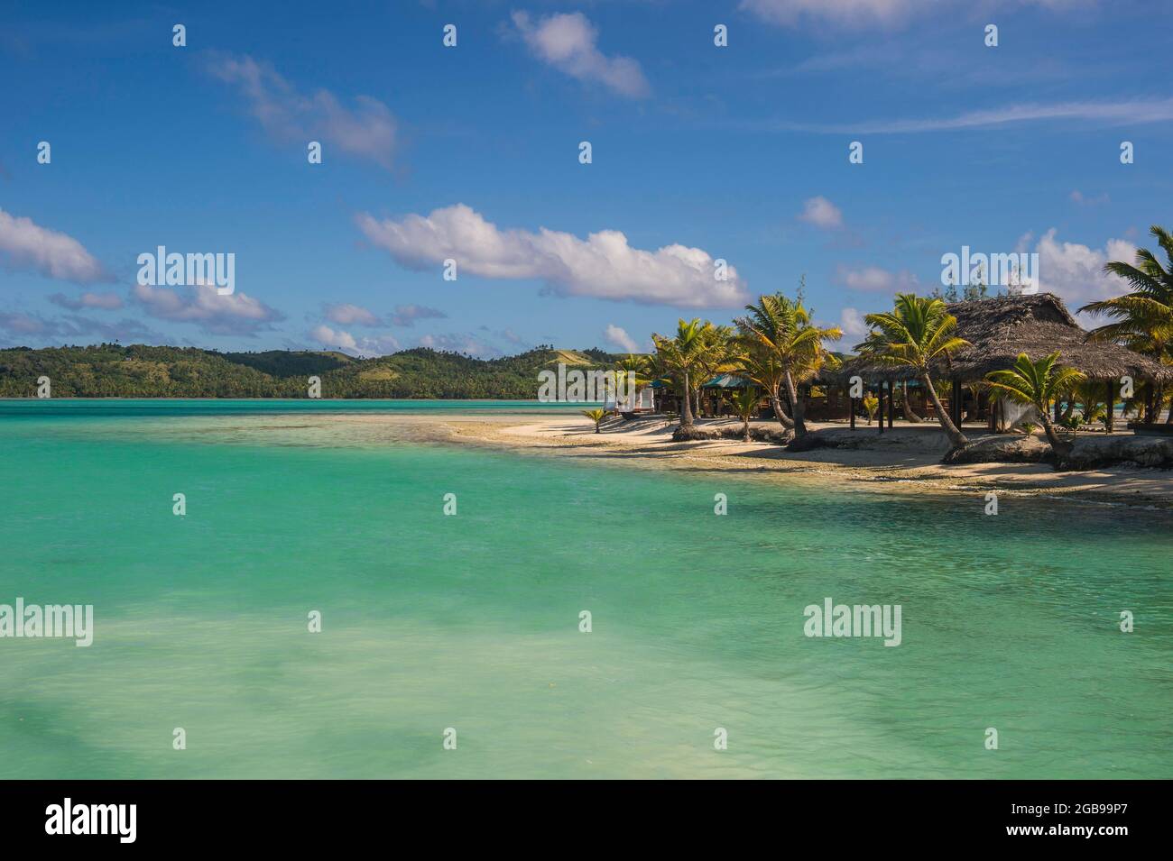 Traditionelle Hütte in der Lagune von Aitutaki, Rarotonga und den Cook Inseln Stockfoto