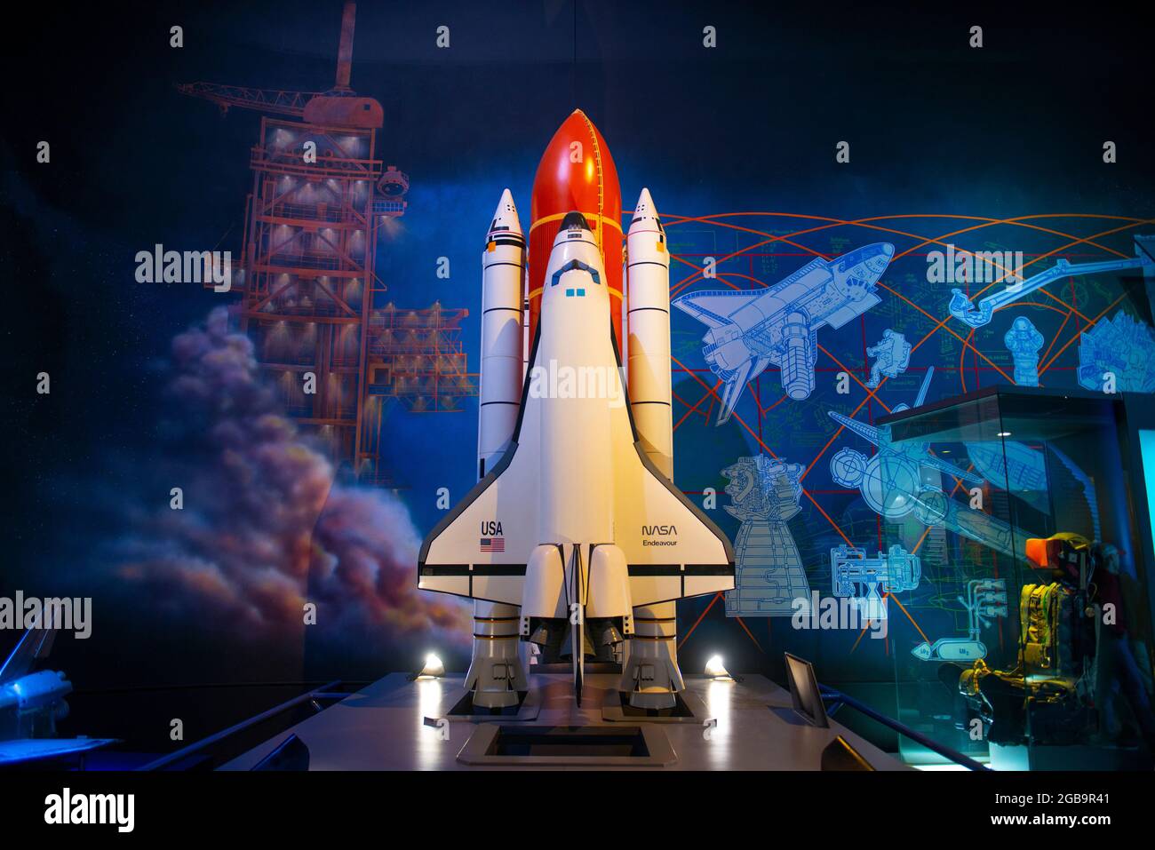 Space Shuttle Endeavour Modell im Johnson Space Center in der Stadt Houston, Texas TX, USA. Stockfoto