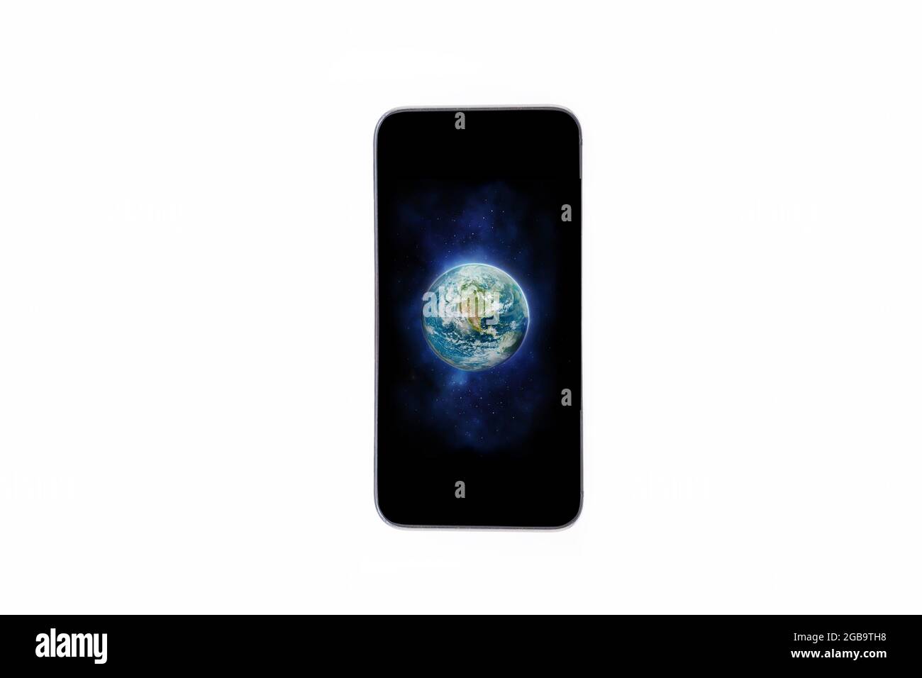 Bild der Erde auf einem mobilen Bildschirm angezeigt Stockfoto
