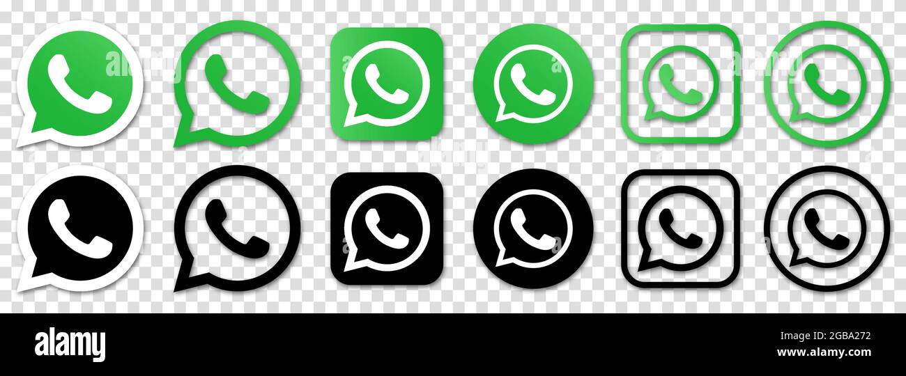 Vinnytsia, Ukraine - 28. Juli 2021: WhatsApp-Logosatz. Symbol für beliebte Social-Media-Schaltflächen. Redaktioneller Vektor auf transparentem Hintergrund isoliert Stock Vektor