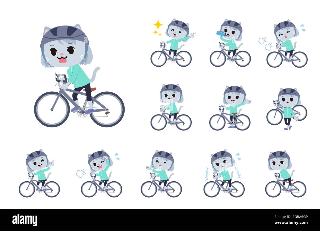 Ein Satz von Cat Girl auf einem Rennrad.Es ist Vektorgrafik, so dass es einfach zu bearbeiten ist. Stock Vektor