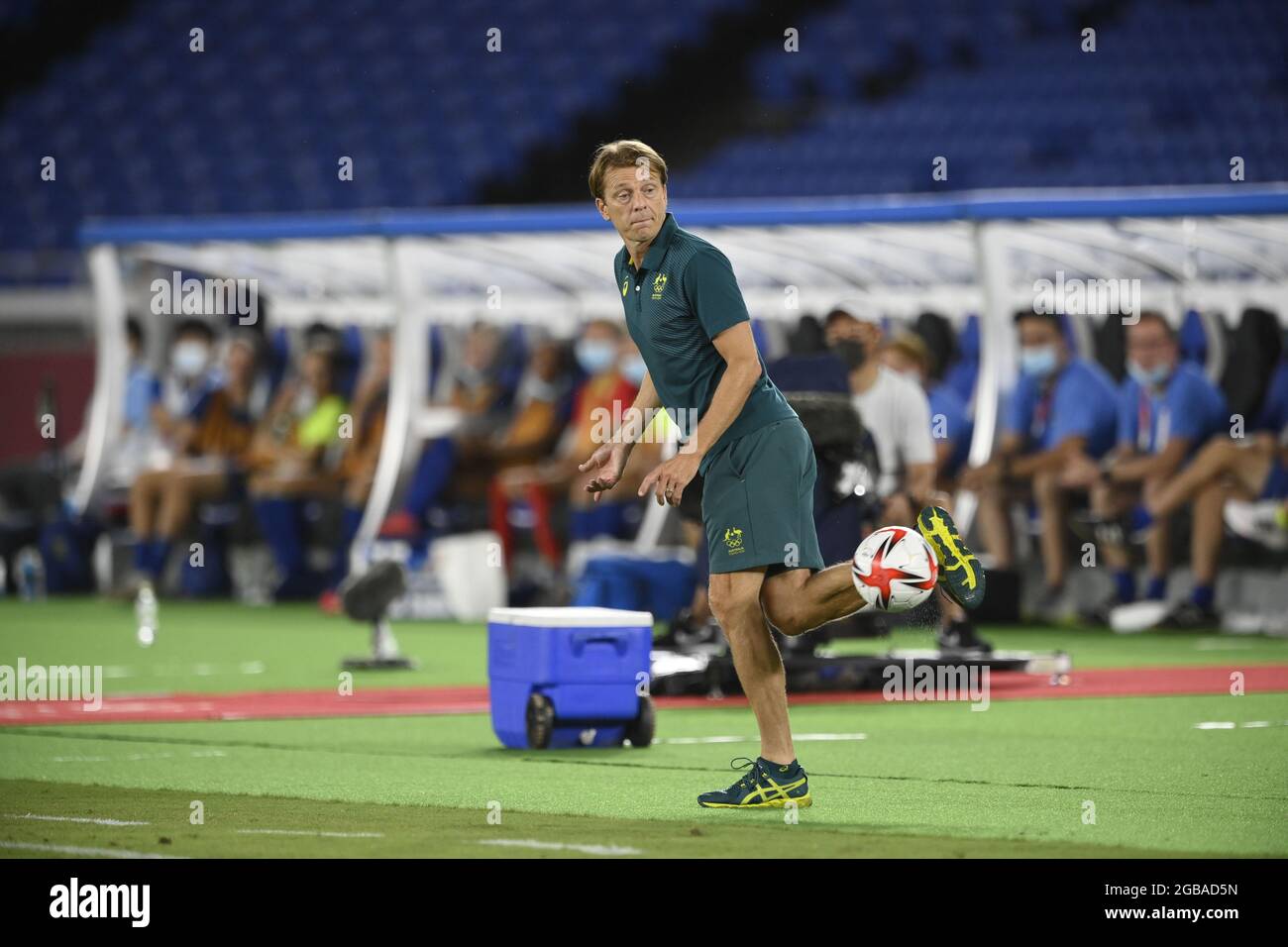 Tony GUSTAVSSON (AUS) Cheftrainer während der Olympischen Spiele Tokio 2020, Halbfinale der Fußball-Frauen zwischen Australien und Schweden am 2. August 2021 im Internationalen Stadion Yokohama in Yokohama, Japan - Foto Kishimoto / DPPI Stockfoto