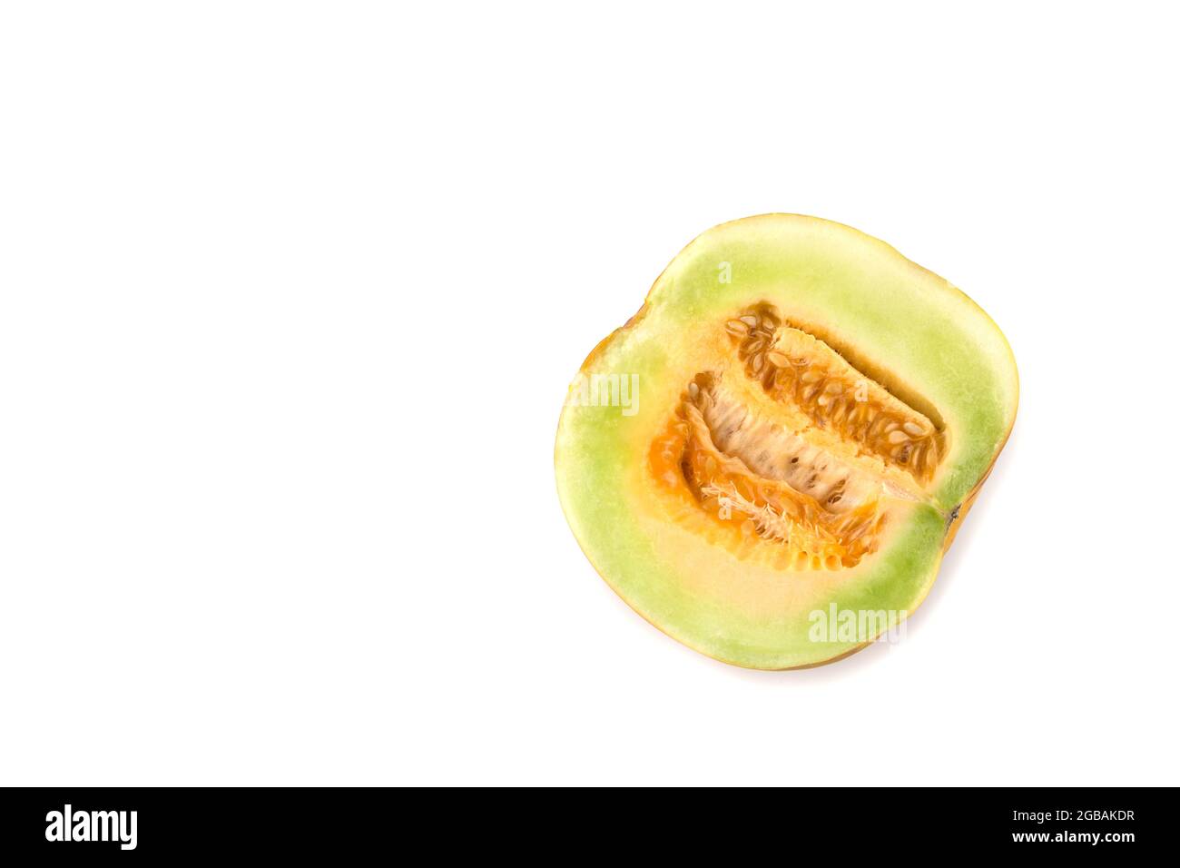 Kantalupe halbiert isoliert auf weißem Hintergrund Stockfoto