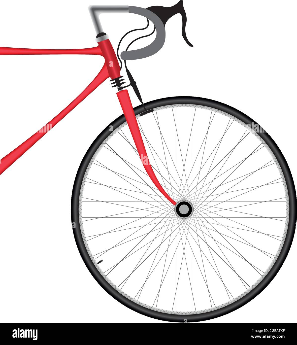 Nahaufnahme eines roten Speedfahrrads isoliert auf weißem Hintergrund. Sport- und Fahrradkonzept. . Vektorgrafik Stock Vektor
