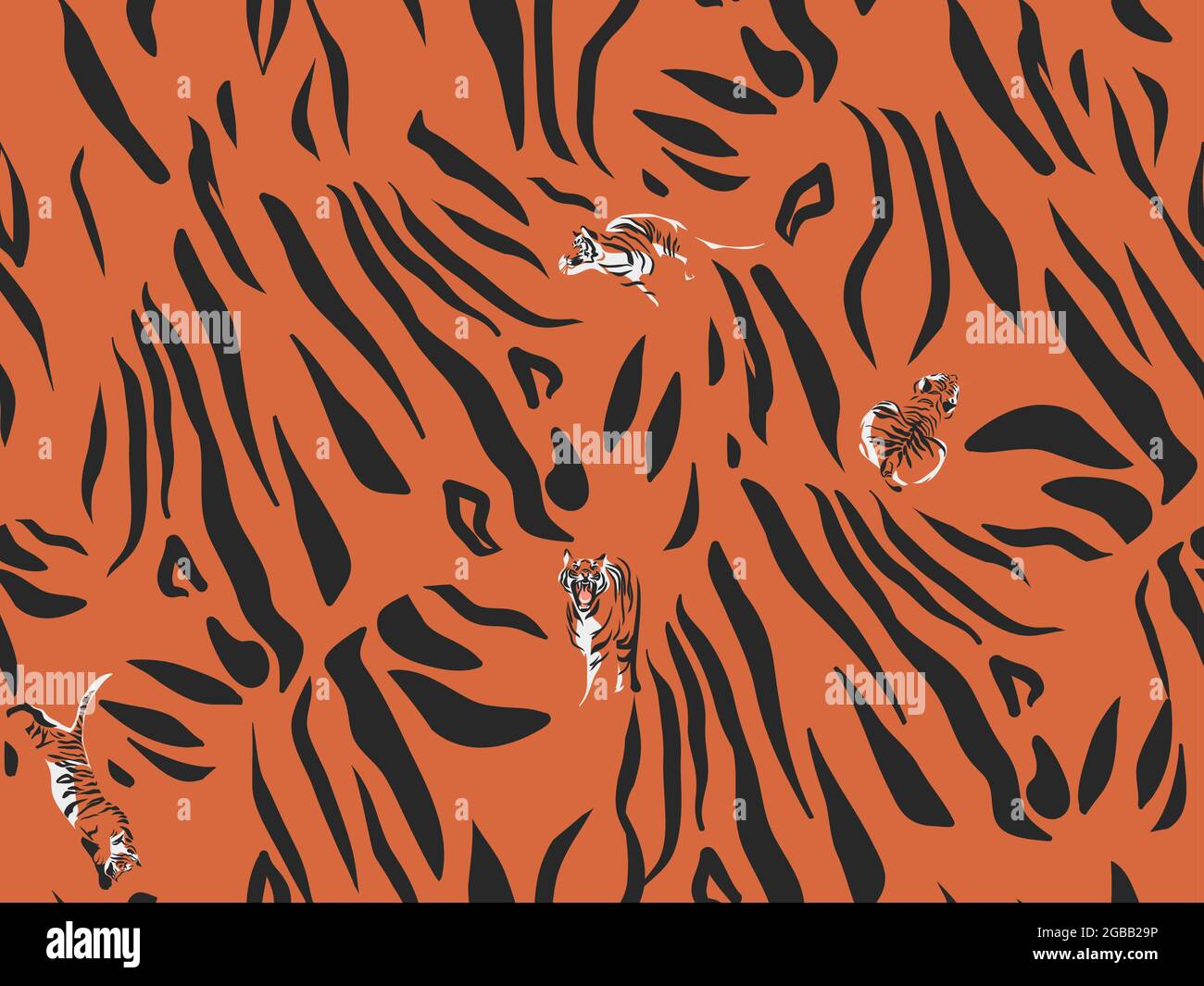 Handgezeichnete Vektor abstrakt Stock moderne Grafik-Illustrationen, Safari böhmischen zeitgenössischen nahtlose Muster drucken mit Tier Tiger gestreiften Textur in Stock Vektor