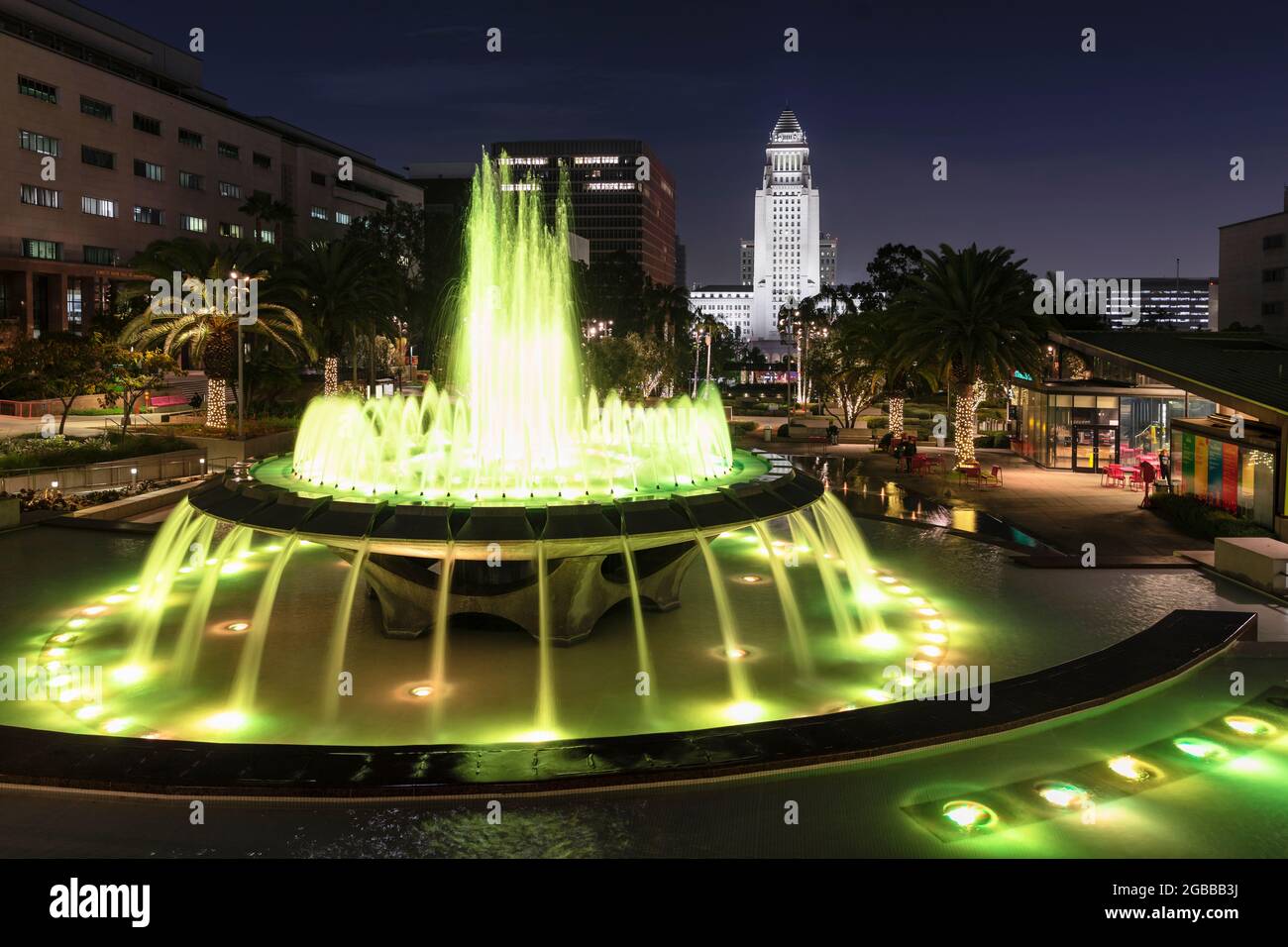 Brunnen im Grand Park und Rathaus, Los Angeles, Kalifornien, Vereinigte Staaten von Amerika, Nordamerika Stockfoto