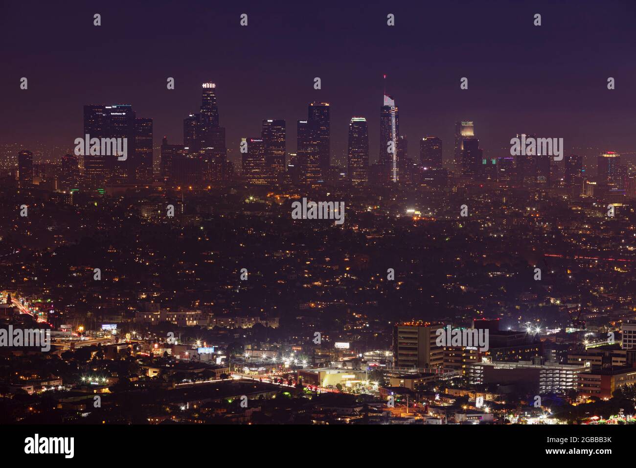 Blick vom Griffith Observatory auf die Innenstadt, Los Angeles, Kalifornien, die Vereinigten Staaten von Amerika, Nordamerika Stockfoto