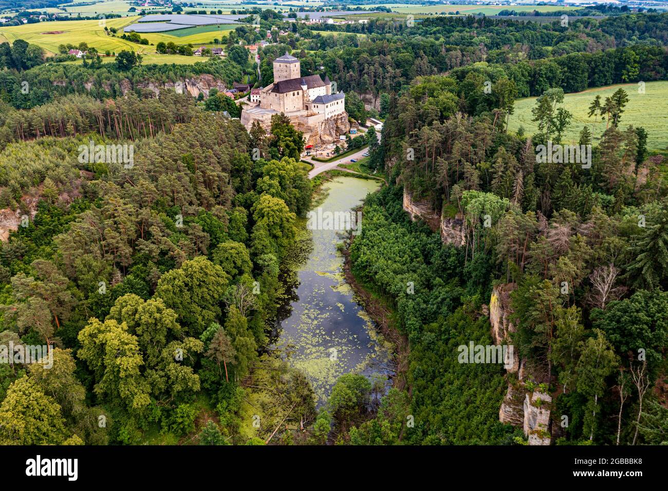 Luftaufnahme von Schloss Kost, Böhmisches Paradies, Tschechische Republik, Europa Stockfoto