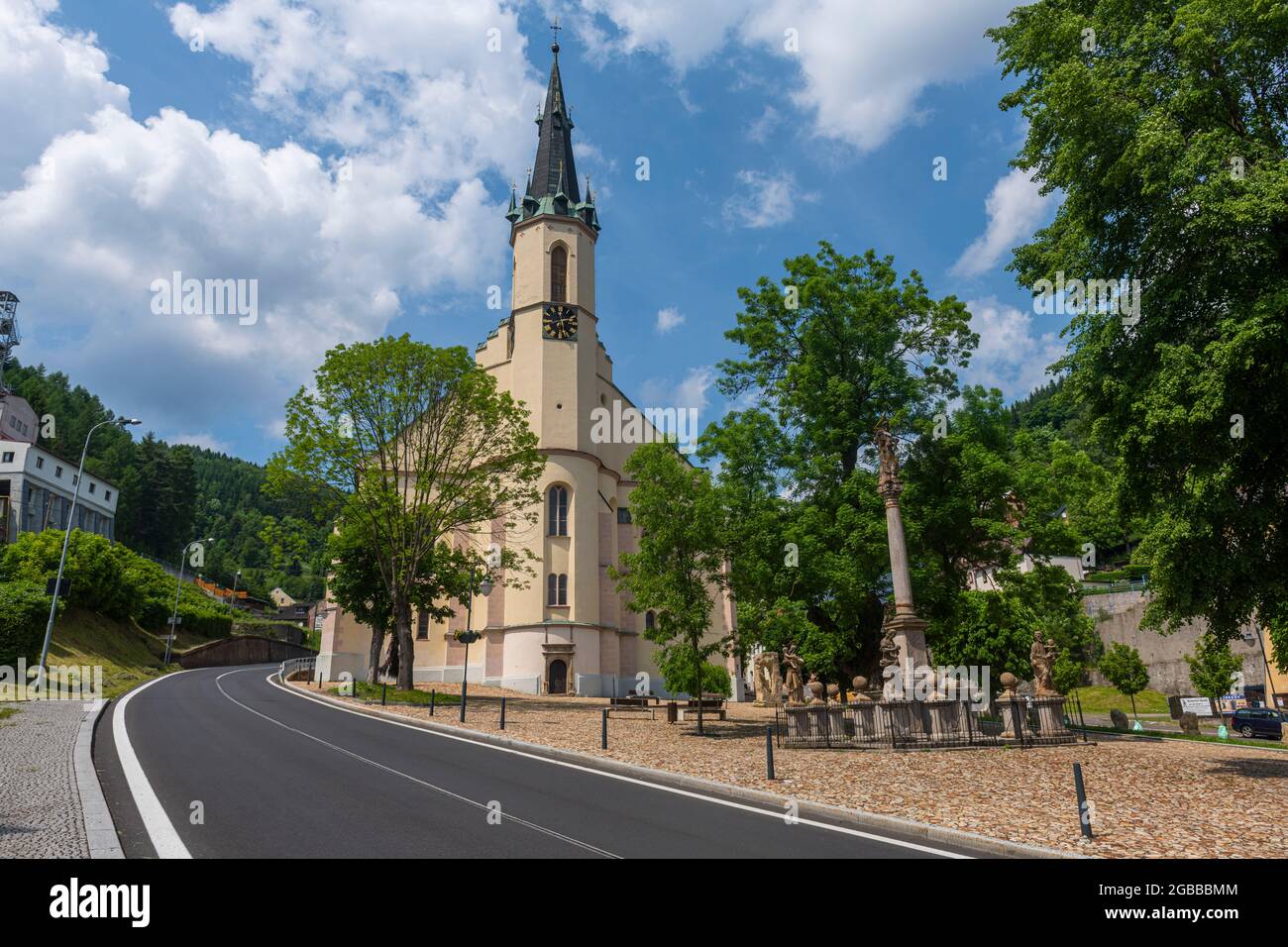 Bergbaustadt Jachymov in der Erzbergbauregion, UNESCO-Weltkulturerbe, Karlovy Vary, Tschechische Republik, Europa Stockfoto