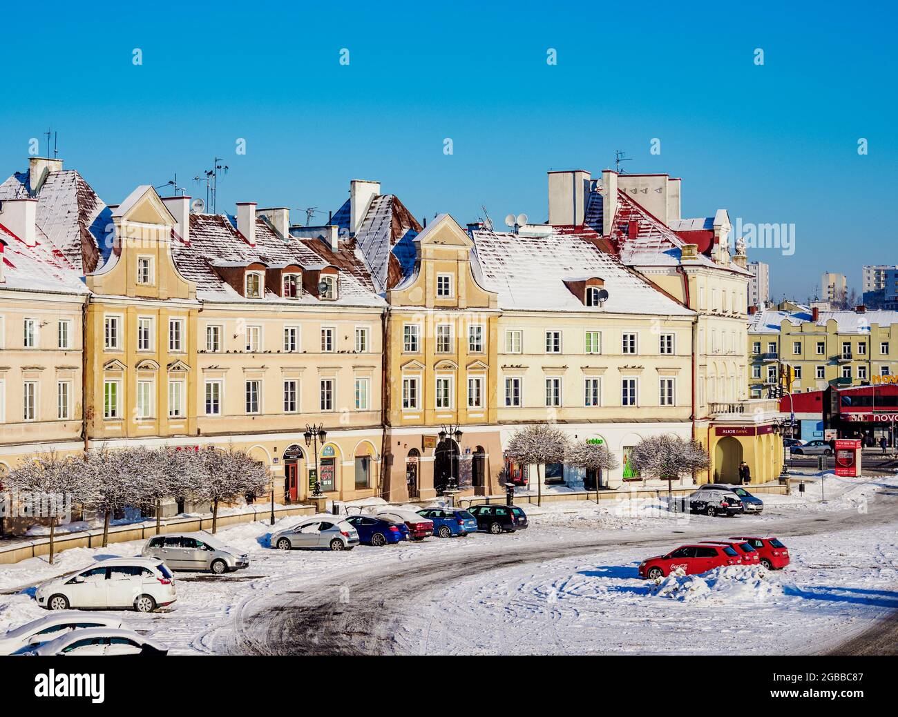 Altstadthäuser am Schlossplatz, Winter, Lublin, Woiwodschaft Lublin, Polen, Europa Stockfoto