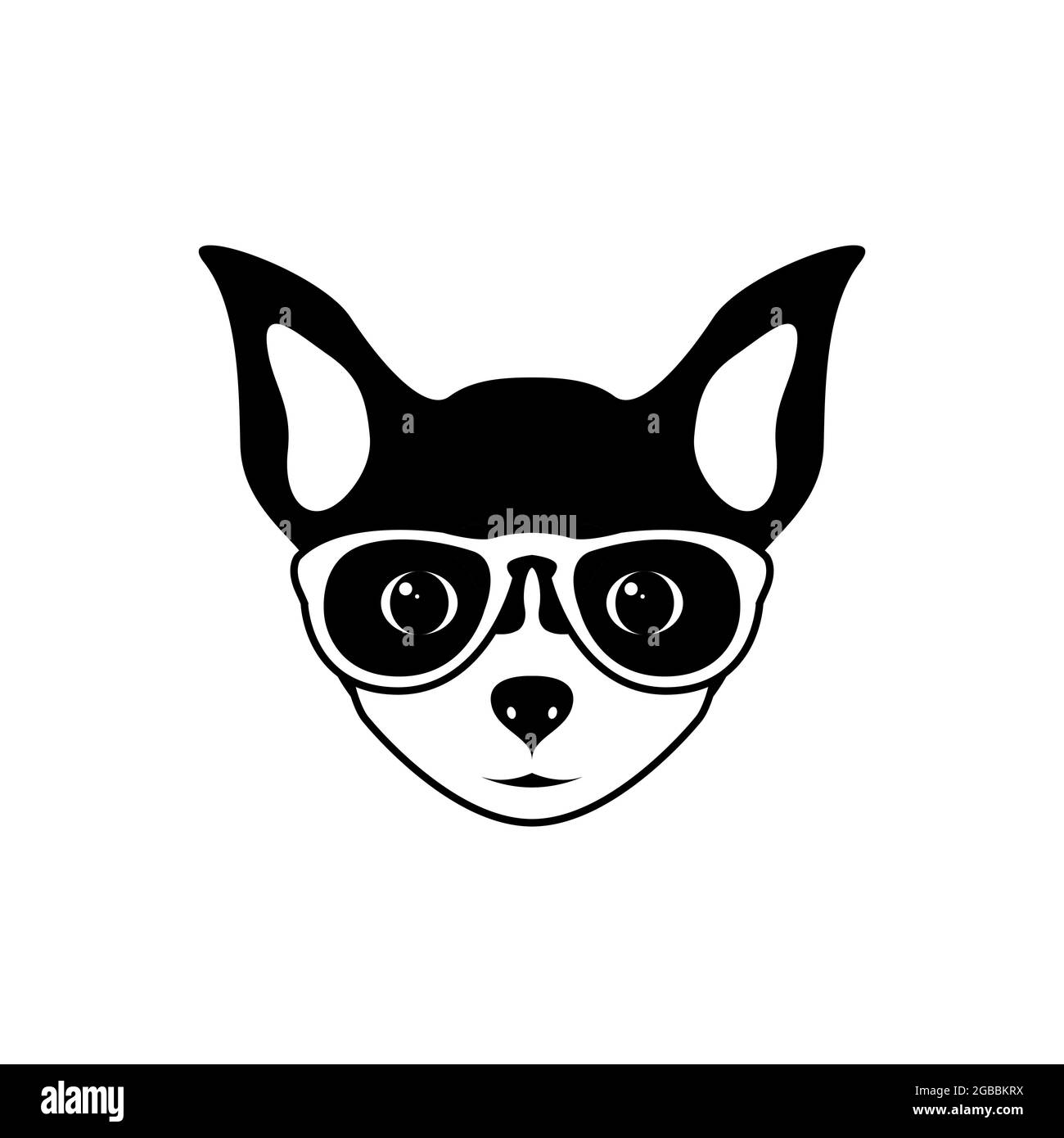 Porträt des chihuahua Hundes mit Brille, schwarz-weiß flacher Stil. Vektor-Illustration von Hipster Hund. Stock Vektor