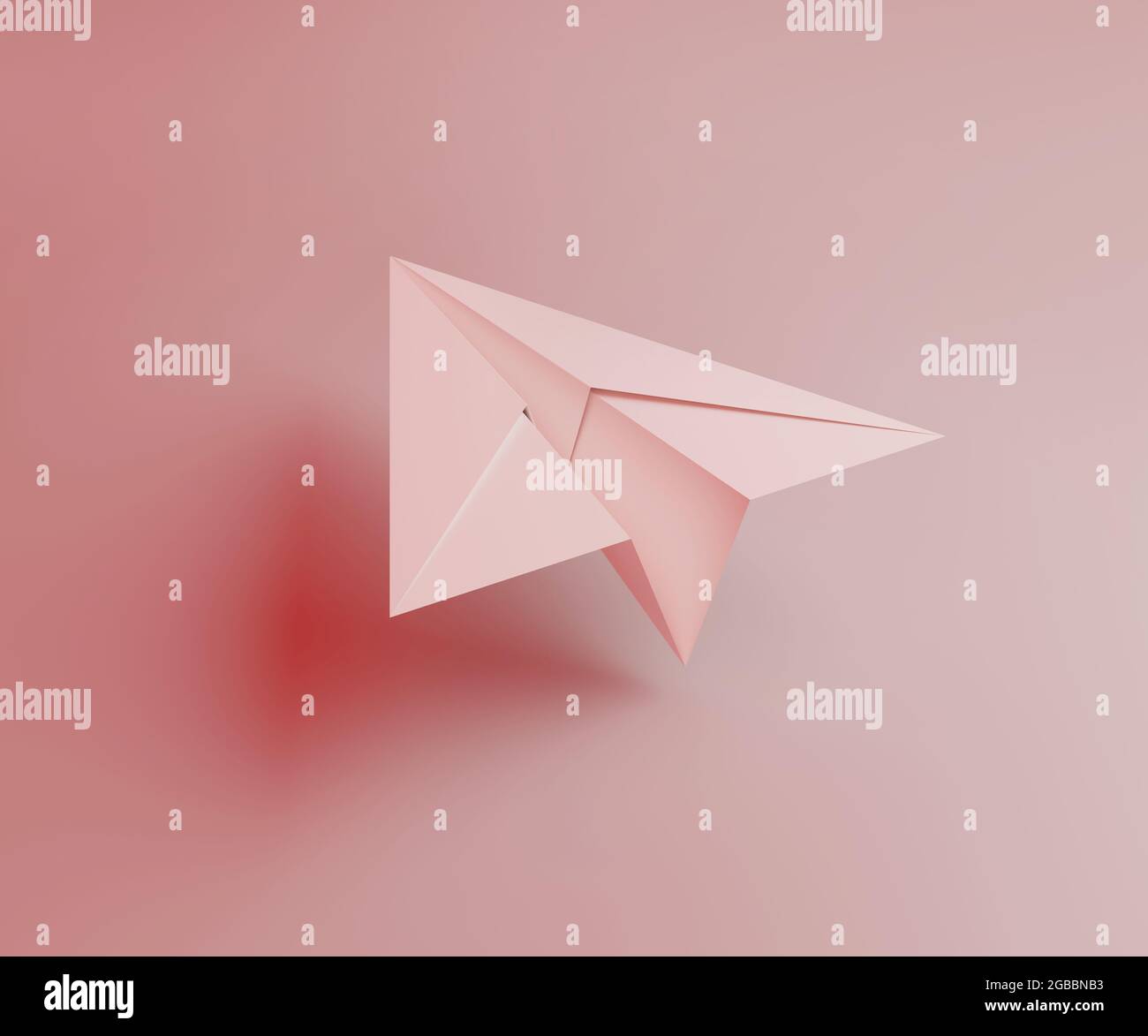 Papierebene mit biegendem Papier erstellen. Isoliert auf rosa Hintergrund. Origami Kreativität Konzept. 3d-Illustration Stockfoto