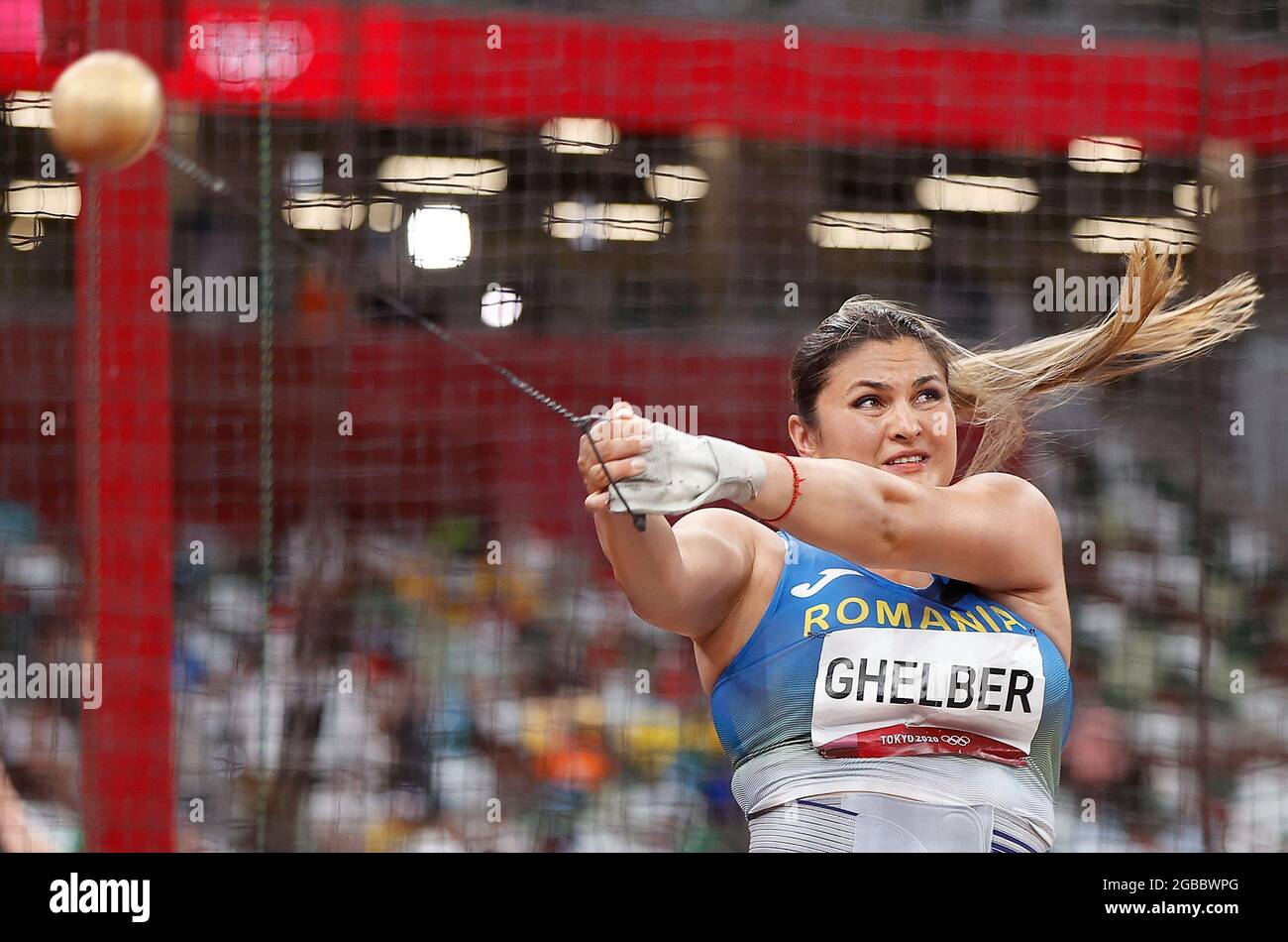 (210803) -- TOKIO, 3. August 2021 (Xinhua) -- Bianca Florentina Ghelber aus Rumänien tritt beim Frauen-Hammerwurf-Finale bei den Olympischen Spielen 2020 in Tokio, Japan, am 3. August 2021 an. (Xinhua/Wang Lili) Stockfoto
