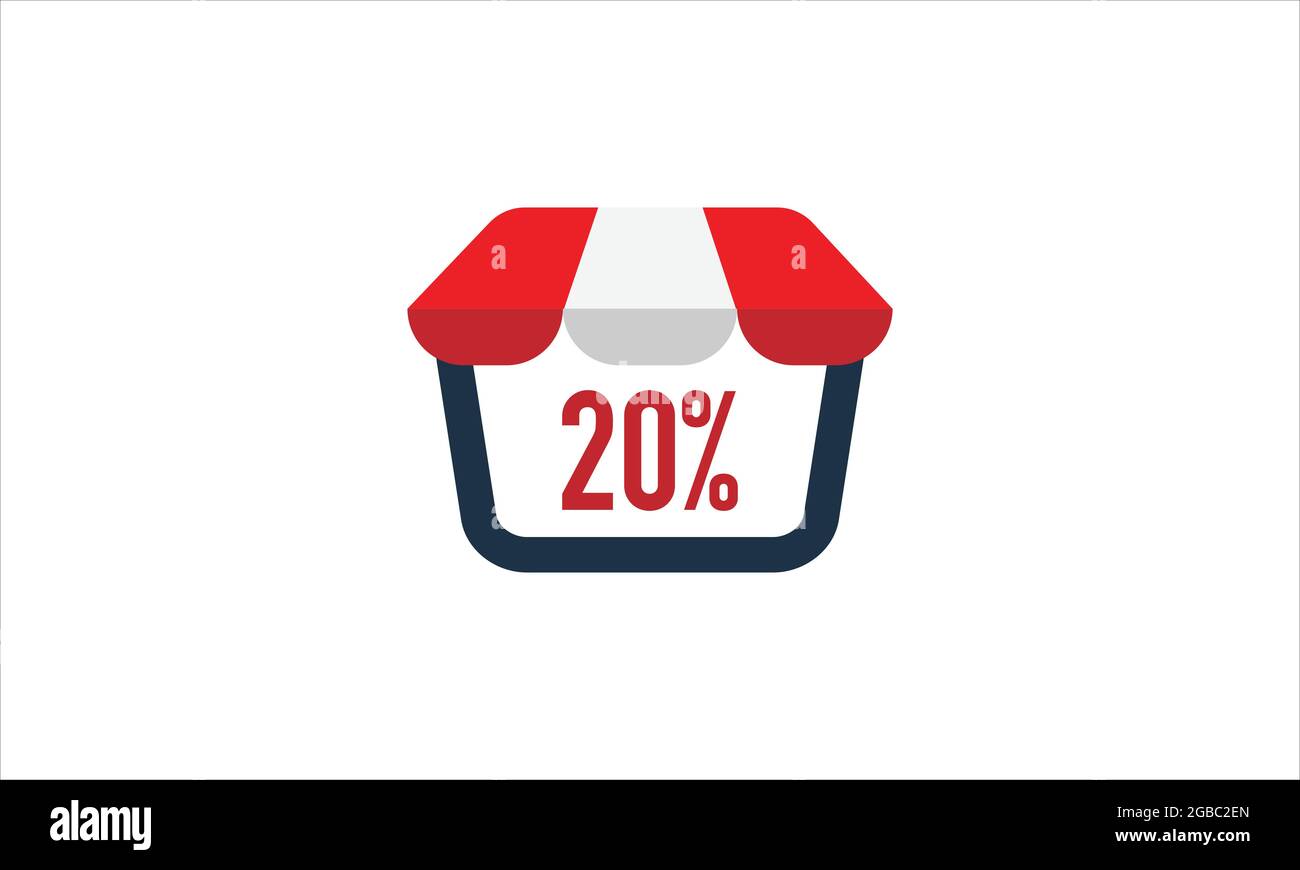 20 % Rabatt auf Schaufenster mit rot-weißem Fensterschirm, Zelt-Icon-Logo-Design Stock Vektor