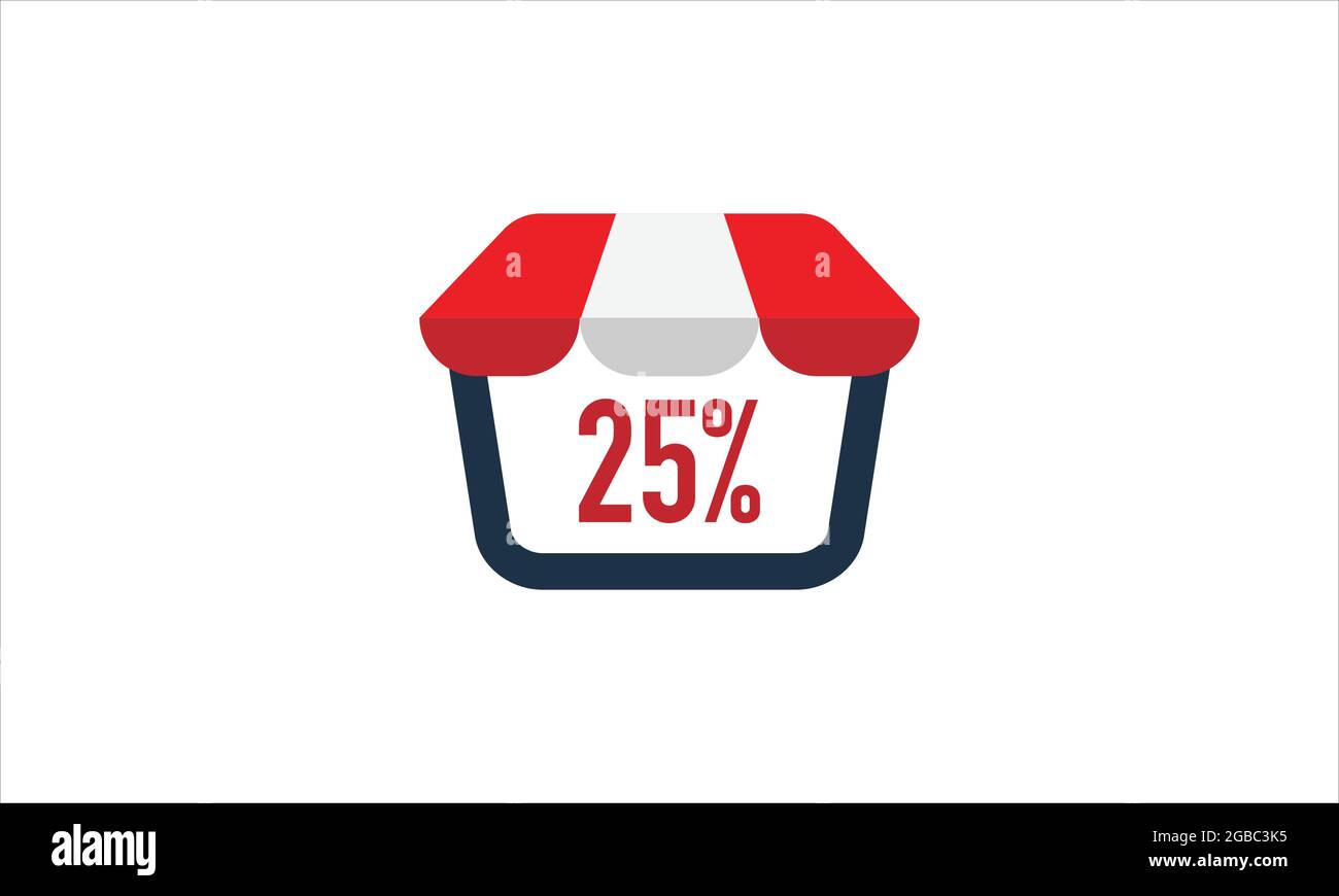 25 % Rabatt auf Schaufenster mit rot-weißem Fensterschirm, Zelt-Icon-Logo-Design Stock Vektor