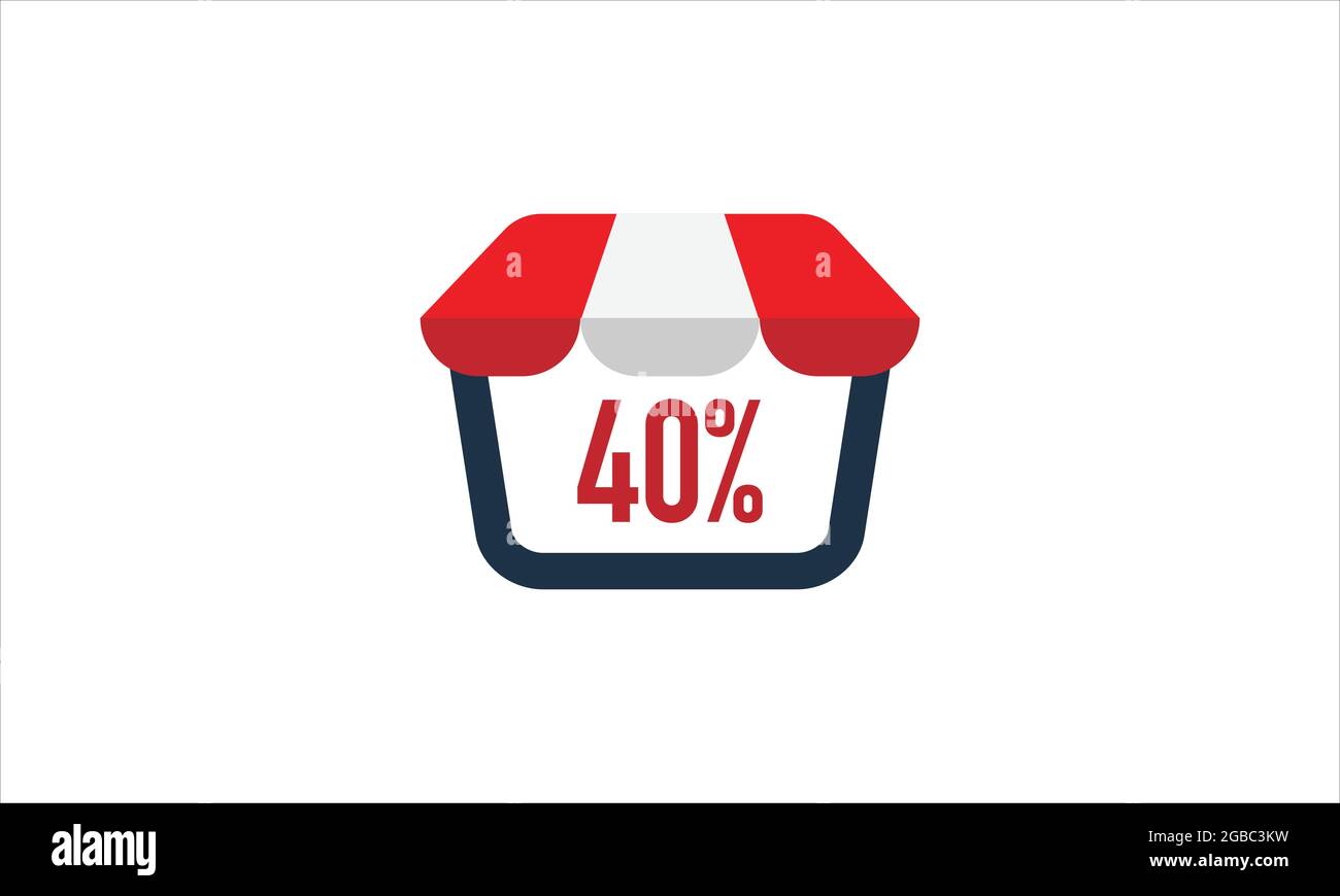 40 % Rabatt auf Schaufenster mit rot-weißem Fensterschirm, Zelt-Icon-Logo-Design Stock Vektor