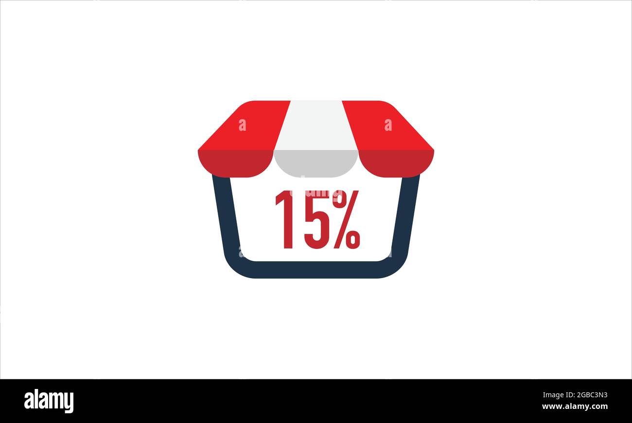15 % Rabatt auf Schaufenster mit rot-weißem Fensterschirm, Zelt-Icon-Logo-Design Stock Vektor