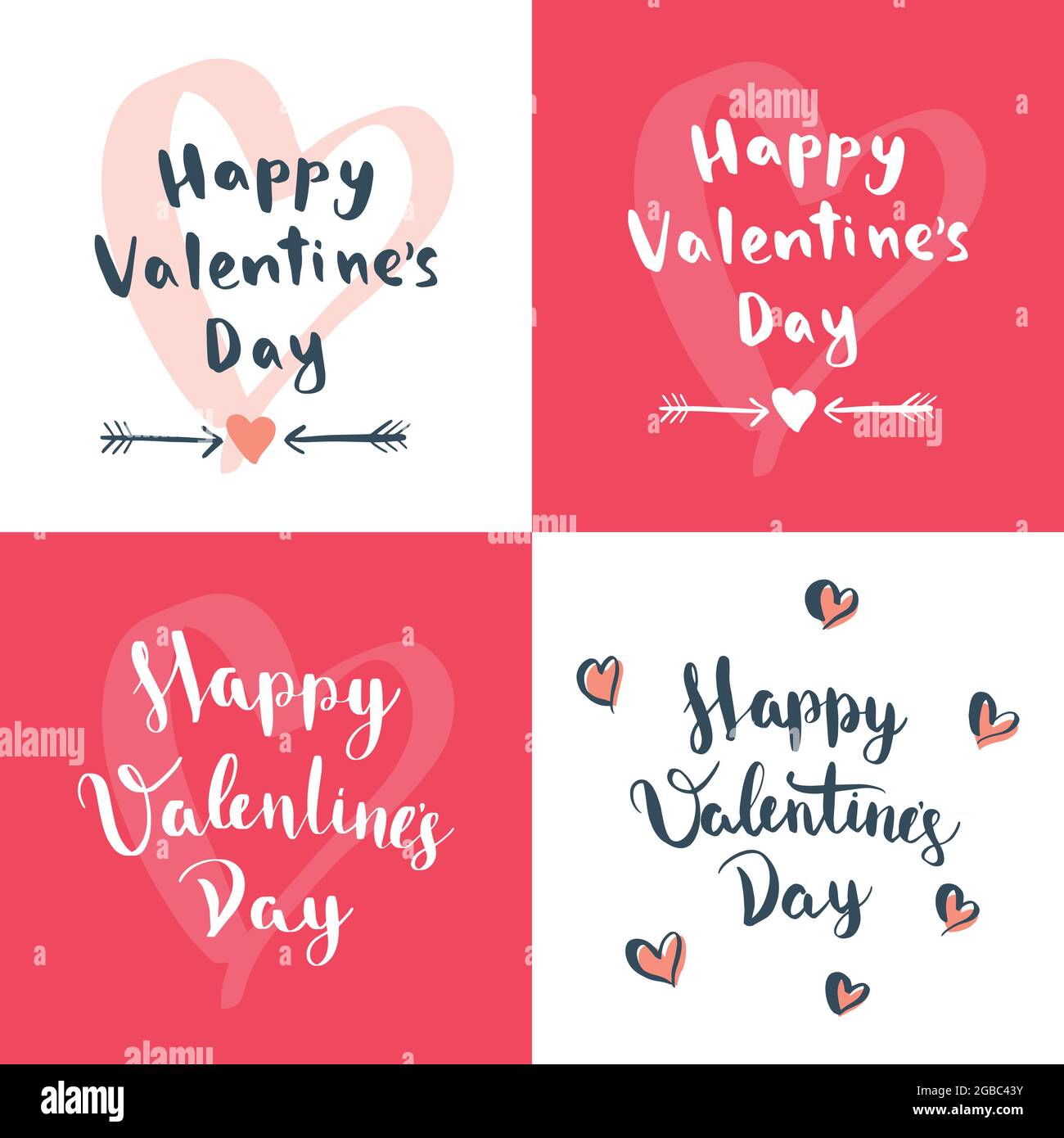 Ein Set aus vier Designs zum Valentinstag. Romantische Grußkarte, Einladung, Poster Design Vorlagen. Stock Vektor