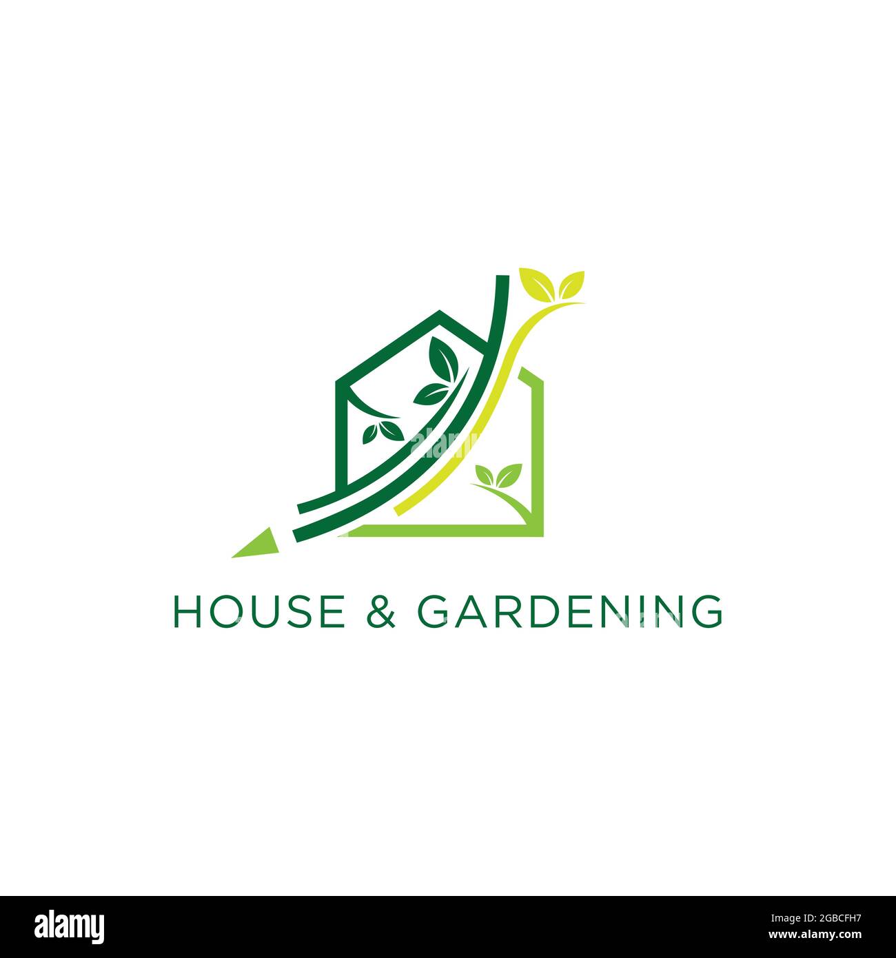 Haus und Gartenbau Landschaftsbau Logo Design Vektor Konzept. Home Gartenarbeit Logo Vektor Bild. Grüne Home Landschaft Logo Vorlage Stock Vektor