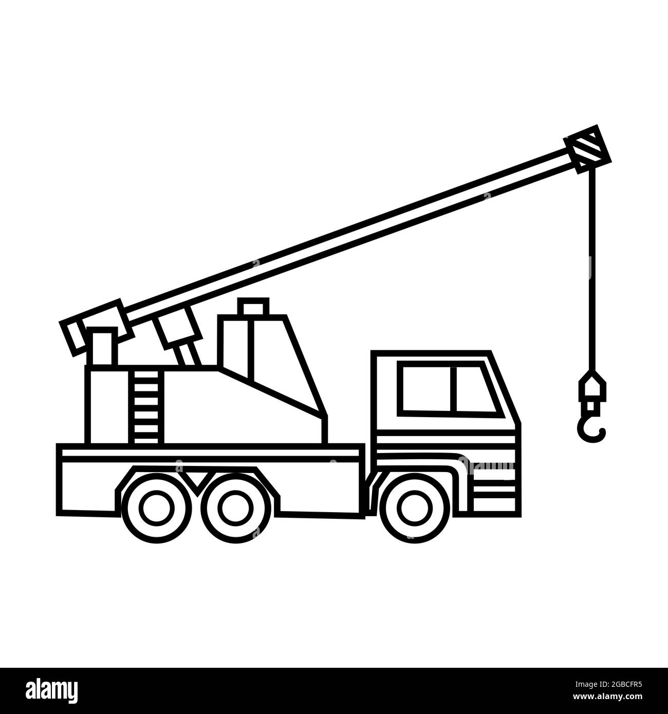 LKW-Kran Symbol schwarz Vektor-Abbildung isoliert auf einem weißen Hintergrund. Stock Vektor