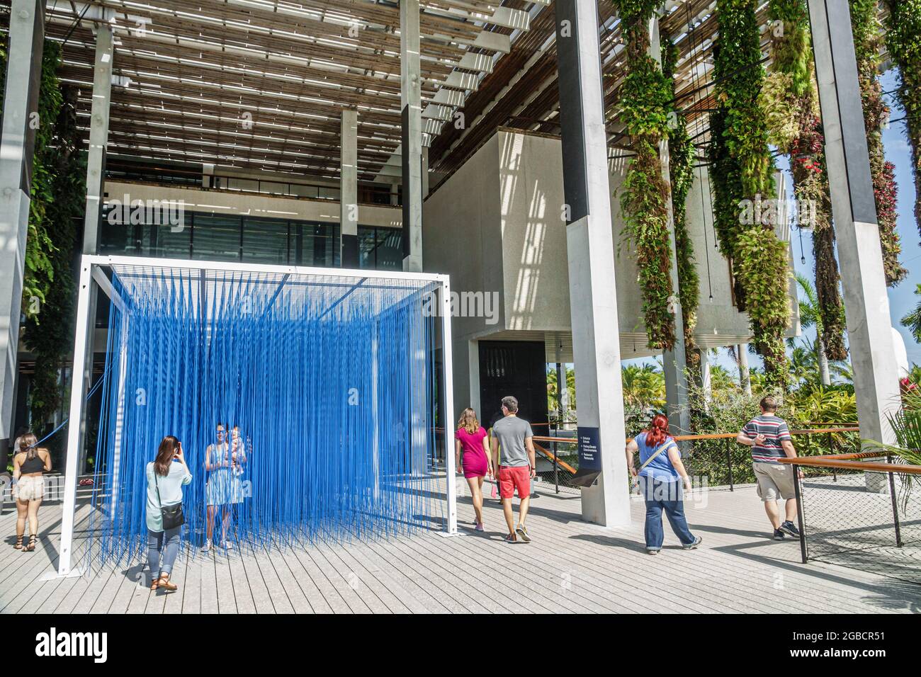 Miami Florida, Museum Park Perez Art Museum Miami, PAMM zeitgenössische Kunstwerke außerhalb des Außenbereichs, Jesus Rafael Soto Künstler penetrierbare BBL Blue Installation, Stockfoto