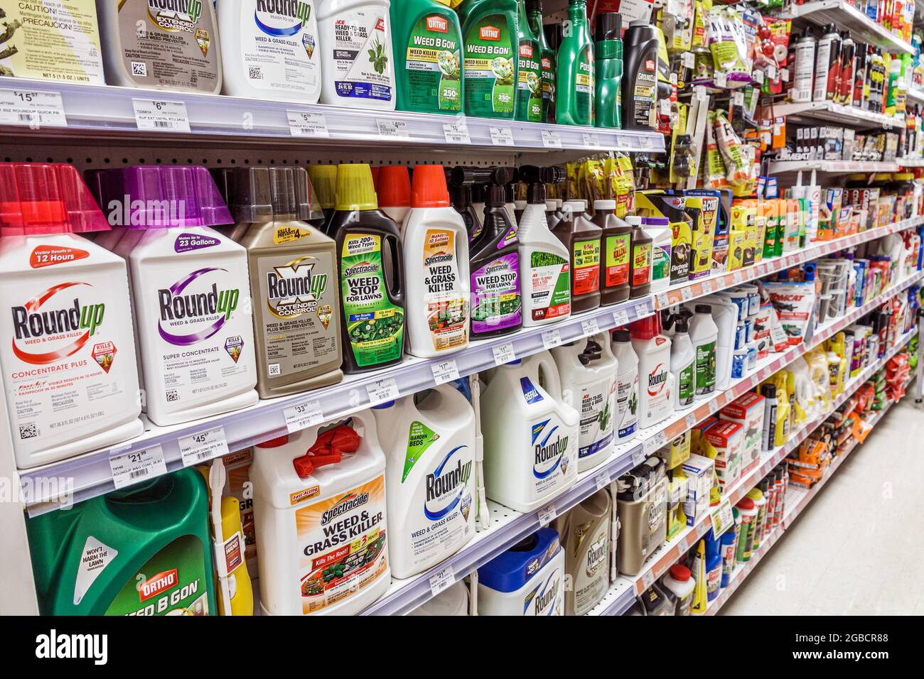 Orlando Florida, Ace Hardware Pestizide Insektizide Gifte, Insektenspray Unkrautvernichter Roundup Regale zeigen Verkauf innen, Stockfoto