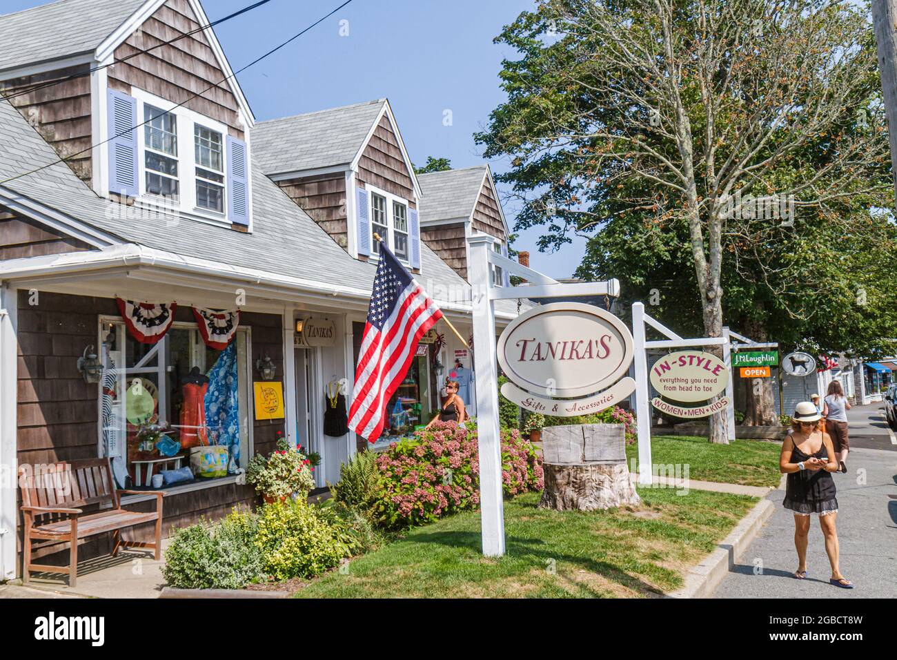 Massachusetts Cape Cod Chatham Main Street, Geschäfte Geschäfte Geschäfte Geschäfte Straße Szene Zeichen, Stockfoto