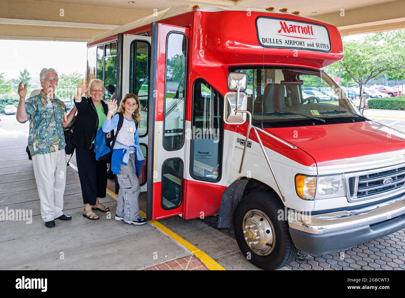 Virginia Washington Dulles Airport, Marriott Hotel Shuttle Bus Transport Reisebus Familienpension, Stockfoto