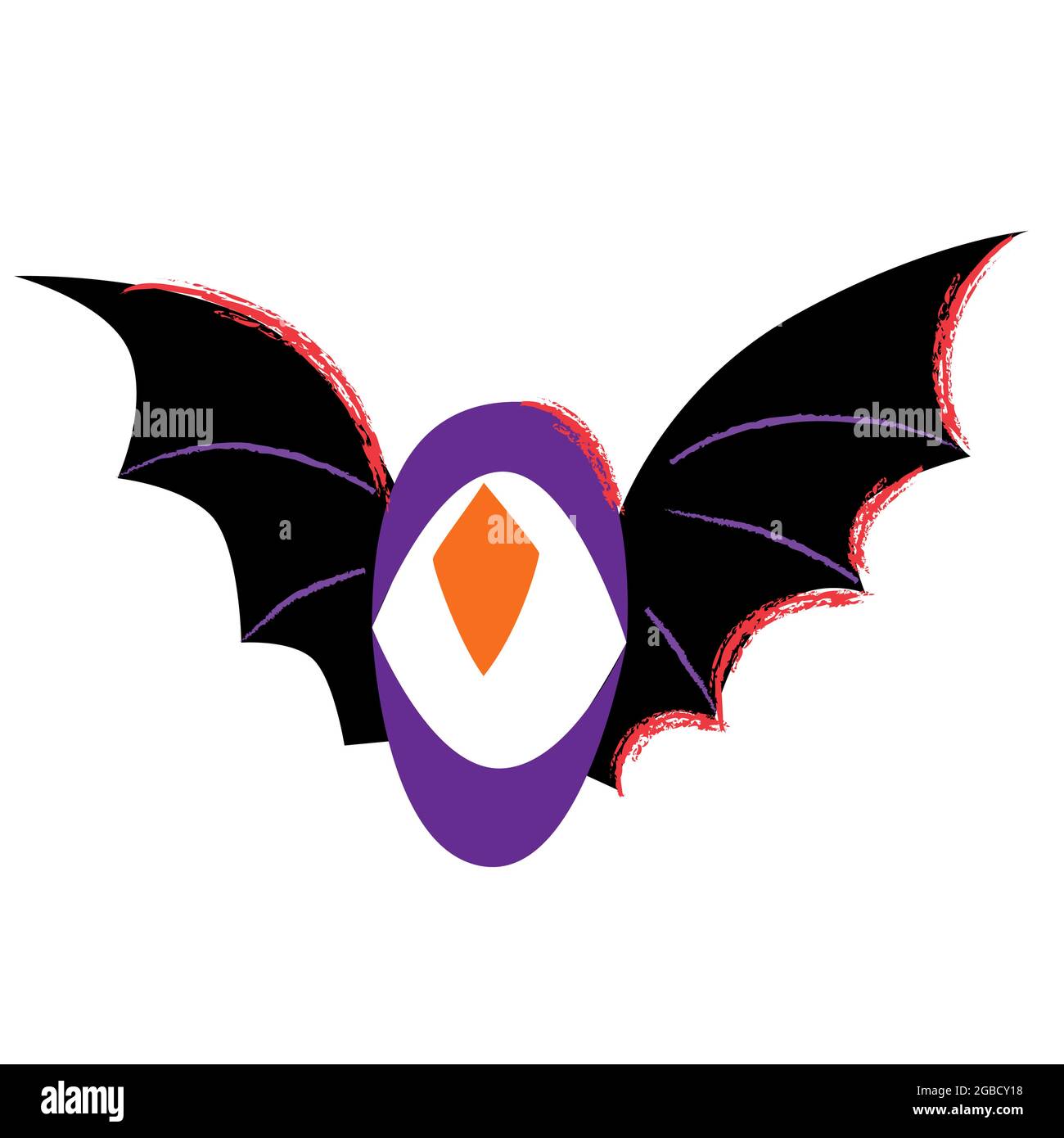 Halloween gruseliges fliegendes Auge mit Fledermausflügeln. Flache Cartoon-Figur auf weißem Hintergrund isoliert Stock Vektor