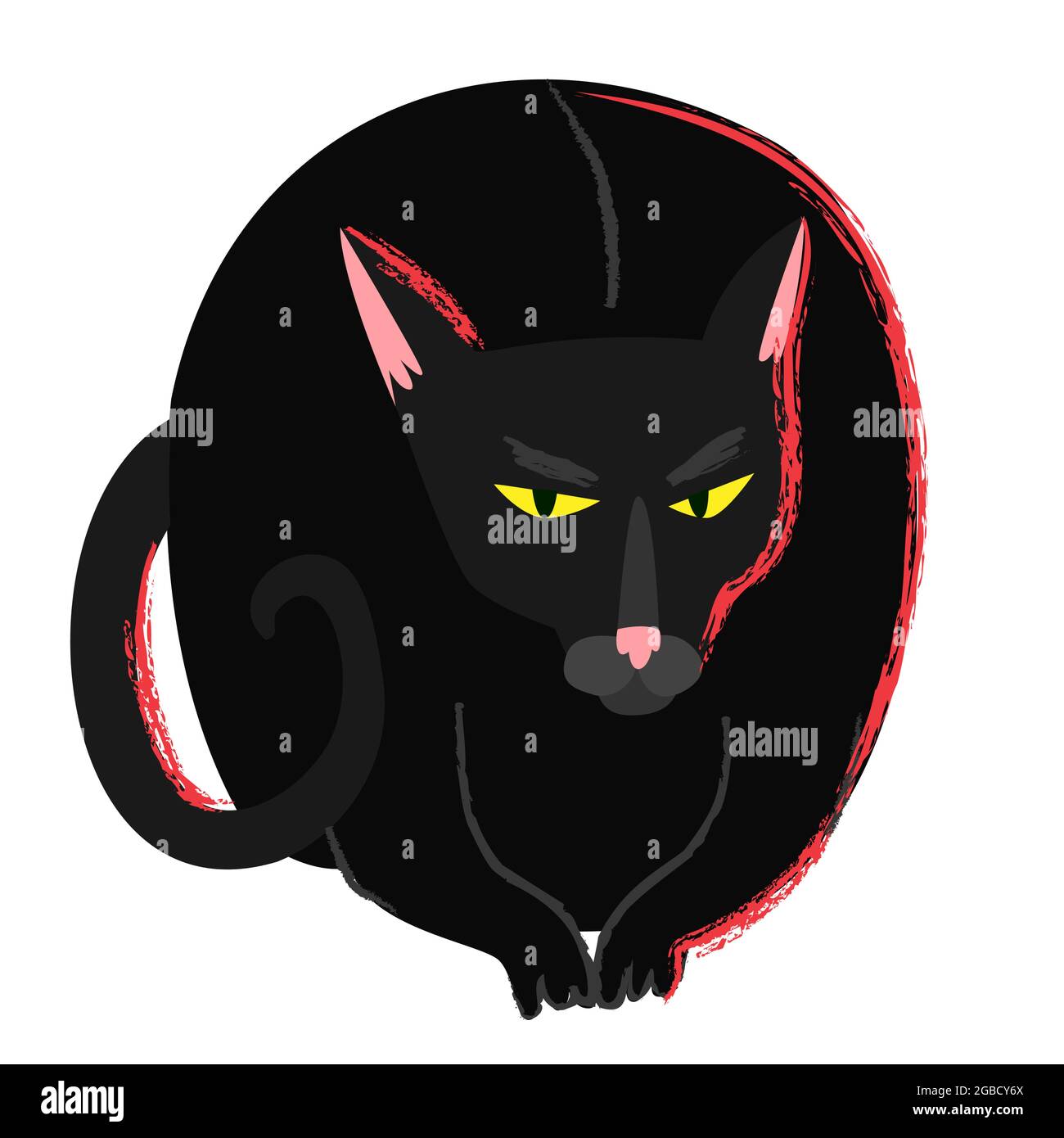 Schwarze Hexenkatze im Cartoon-Flat-Stil. Halloween gruselige gruselige Katze. Hellcat Clipart isoliert auf Weiß. Vektorgrafik Stock Vektor