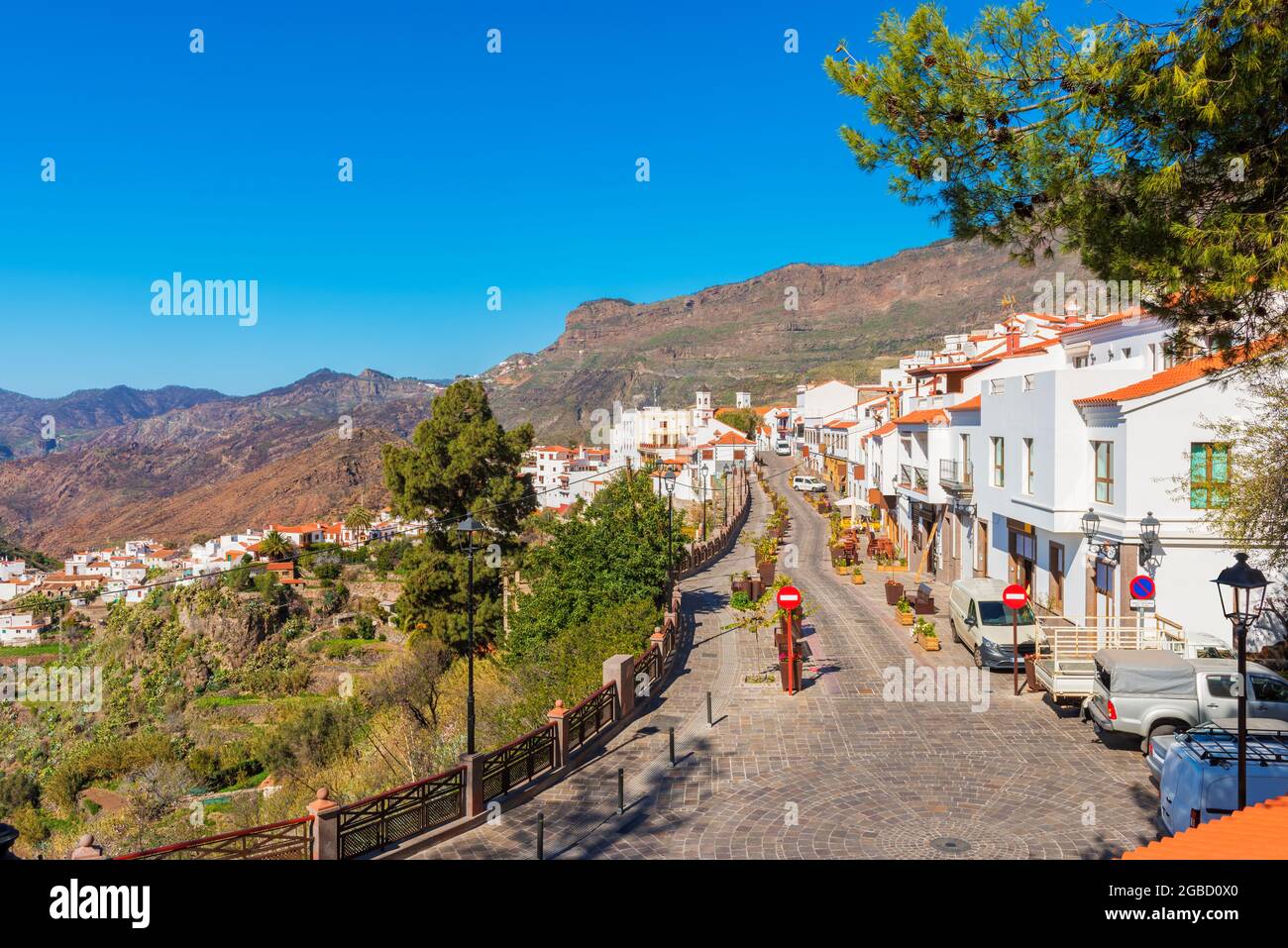 Straße im Dorf Tejeda, Kanarische Inseln, Gran Canaria, Spanien Stockfoto