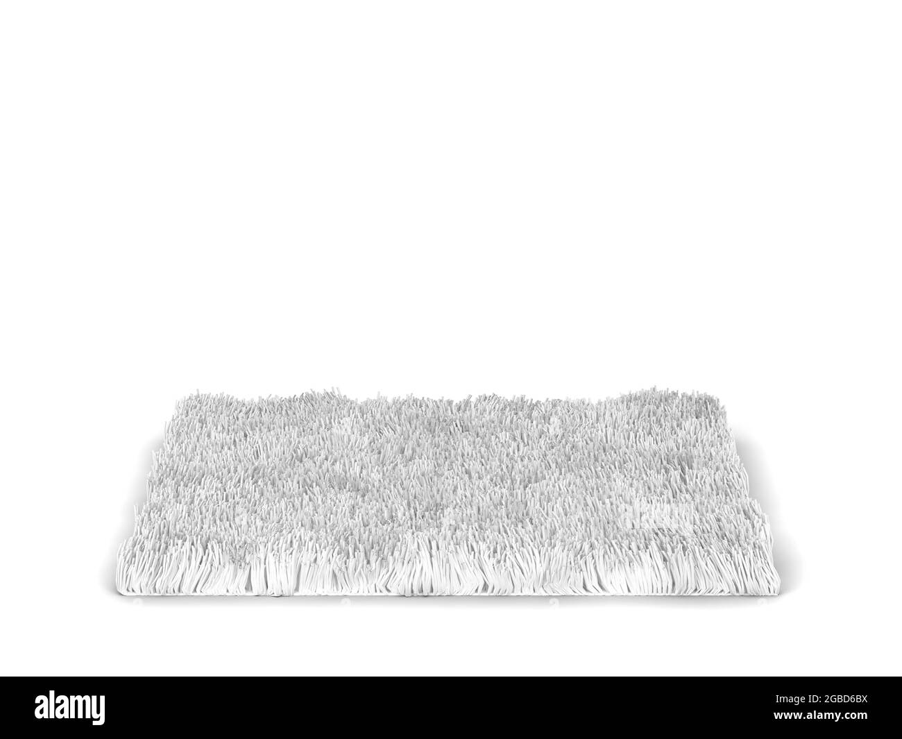 Flauschiger quadratischer Teppich. 3d-Illustration isoliert auf weißem Hintergrund. Wollteppich Stockfoto