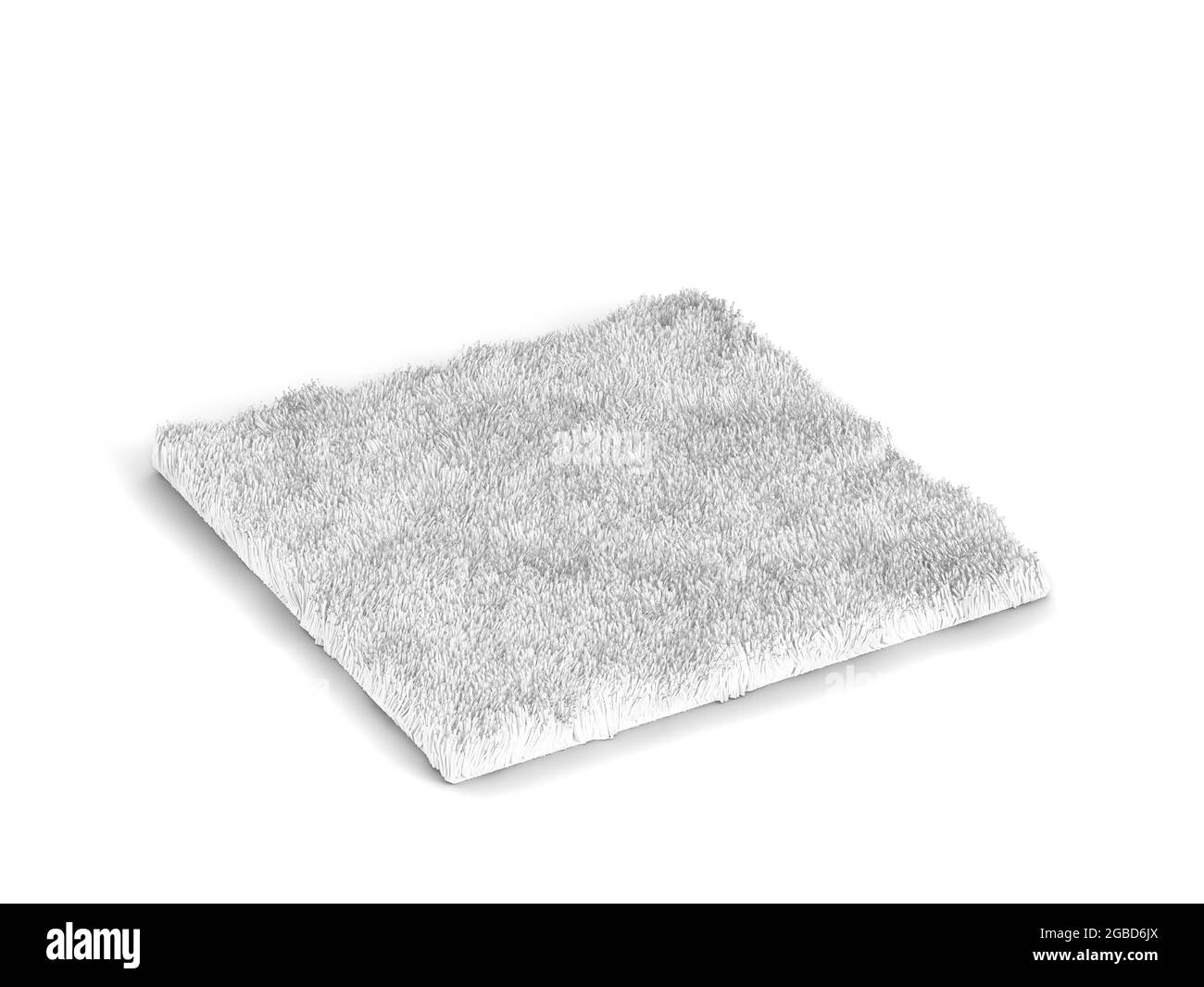 Flauschiger quadratischer Teppich. 3d-Illustration isoliert auf weißem Hintergrund. Wollteppich Stockfoto