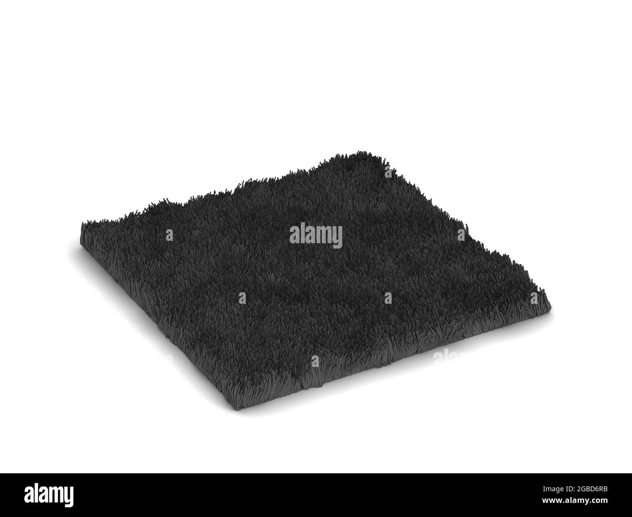 Flauschiger quadratischer Teppich. 3d-Illustration isoliert auf weißem Hintergrund. Wollteppich Stockfoto