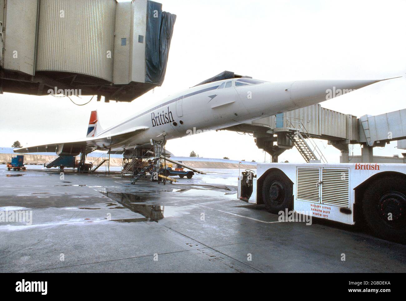 British Airways Concorde Supersonic Passenger Airplane, JFK International Airport, Queens, New York, USA, Bernard Gotfryd, Mai 1985 Stockfoto