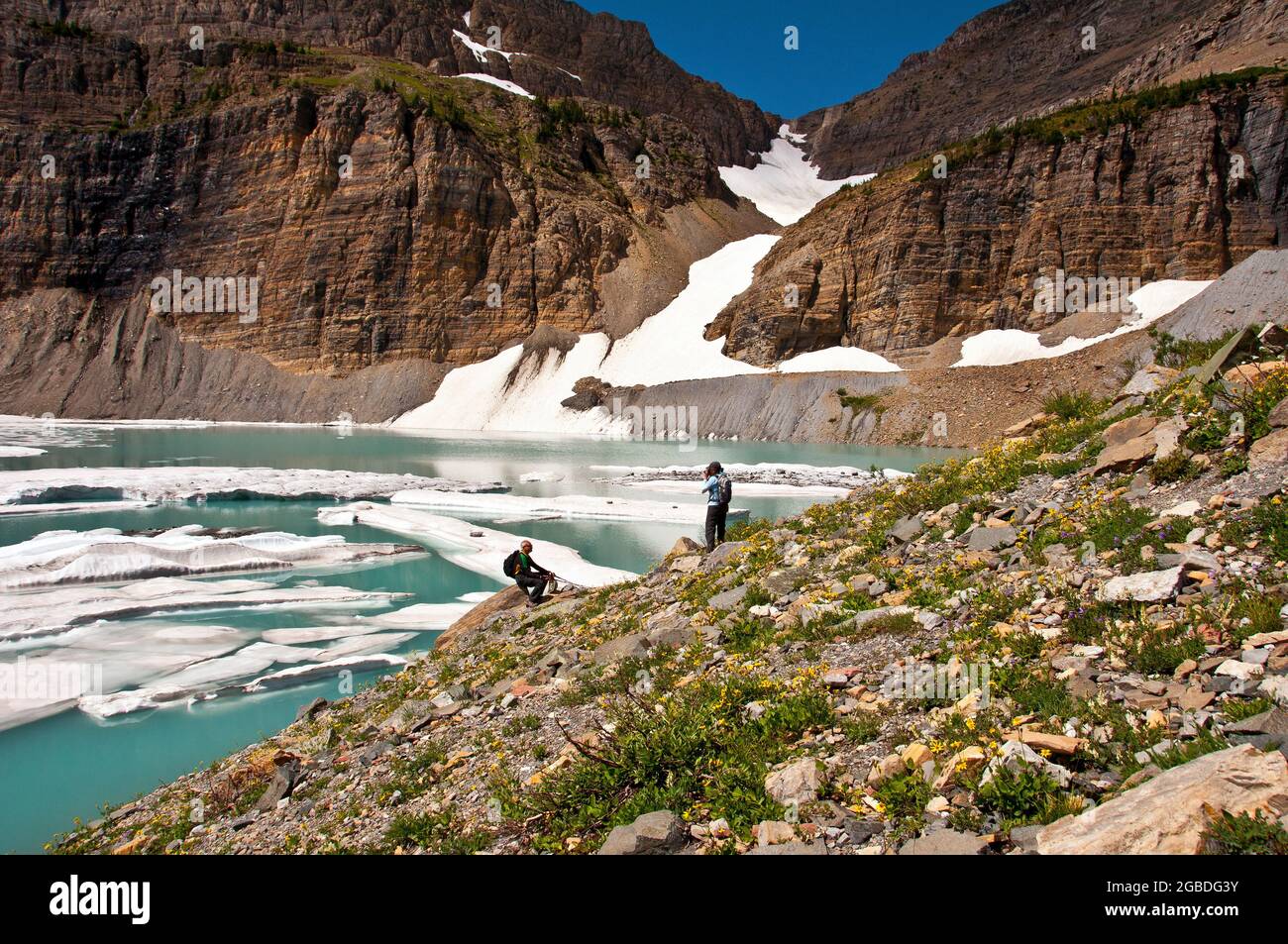 Eisschwimmen im Upper Grinnell Lake, Many Glacier, Glacier National Park, Montana Stockfoto