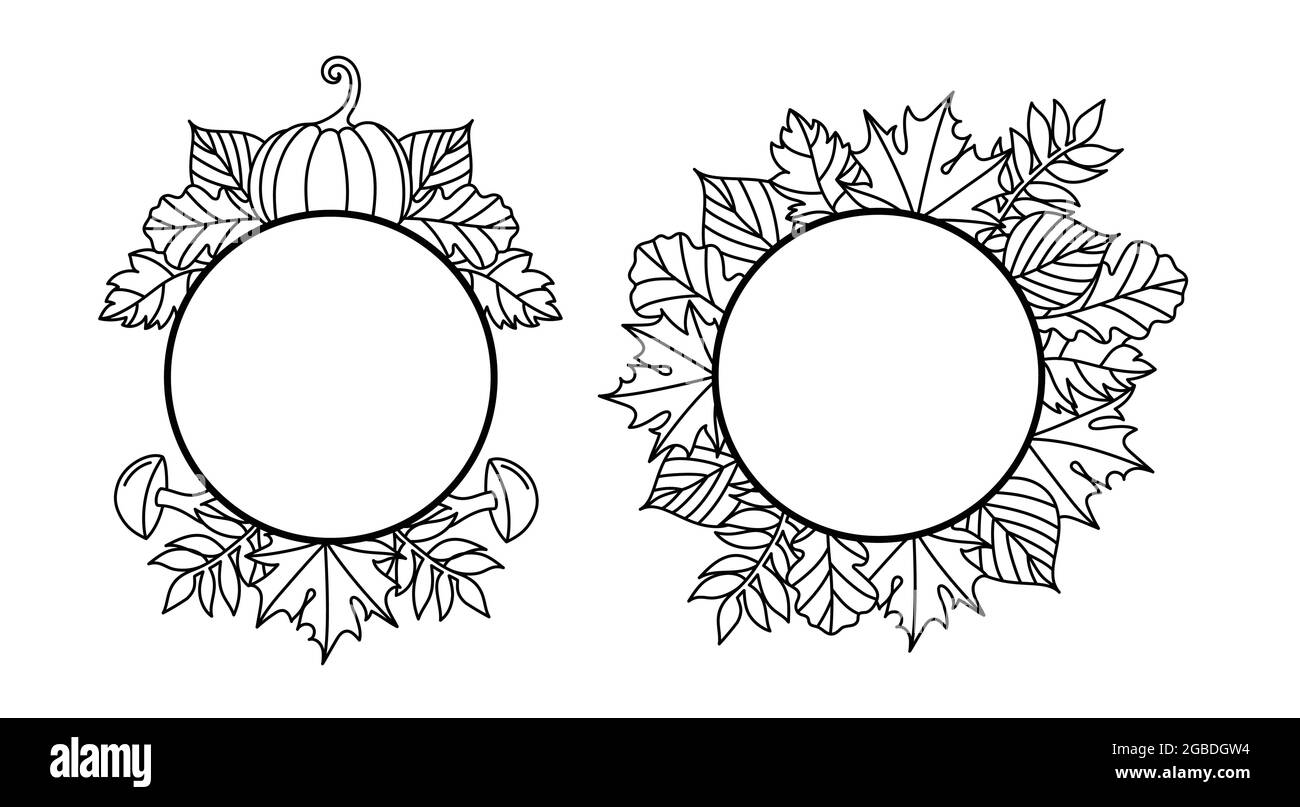 Rahmen mit Herbstblättern im Linienkunststil. Stock Vektor
