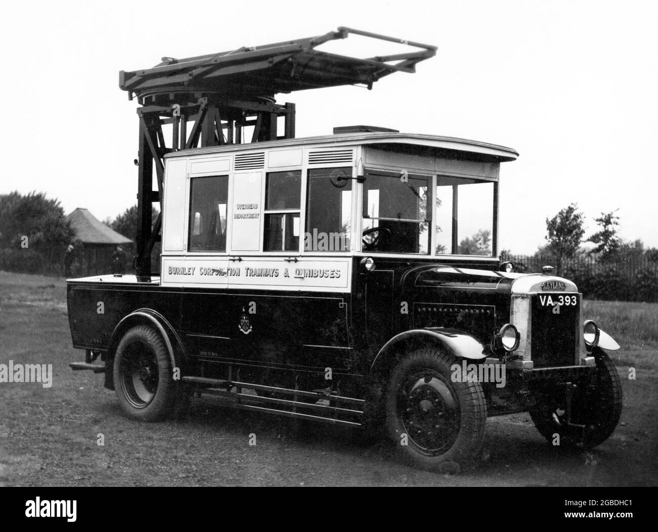 Burnley Corporation Tram Wire Tower Wagon, Anfang des 20. Jahrhunderts Stockfoto